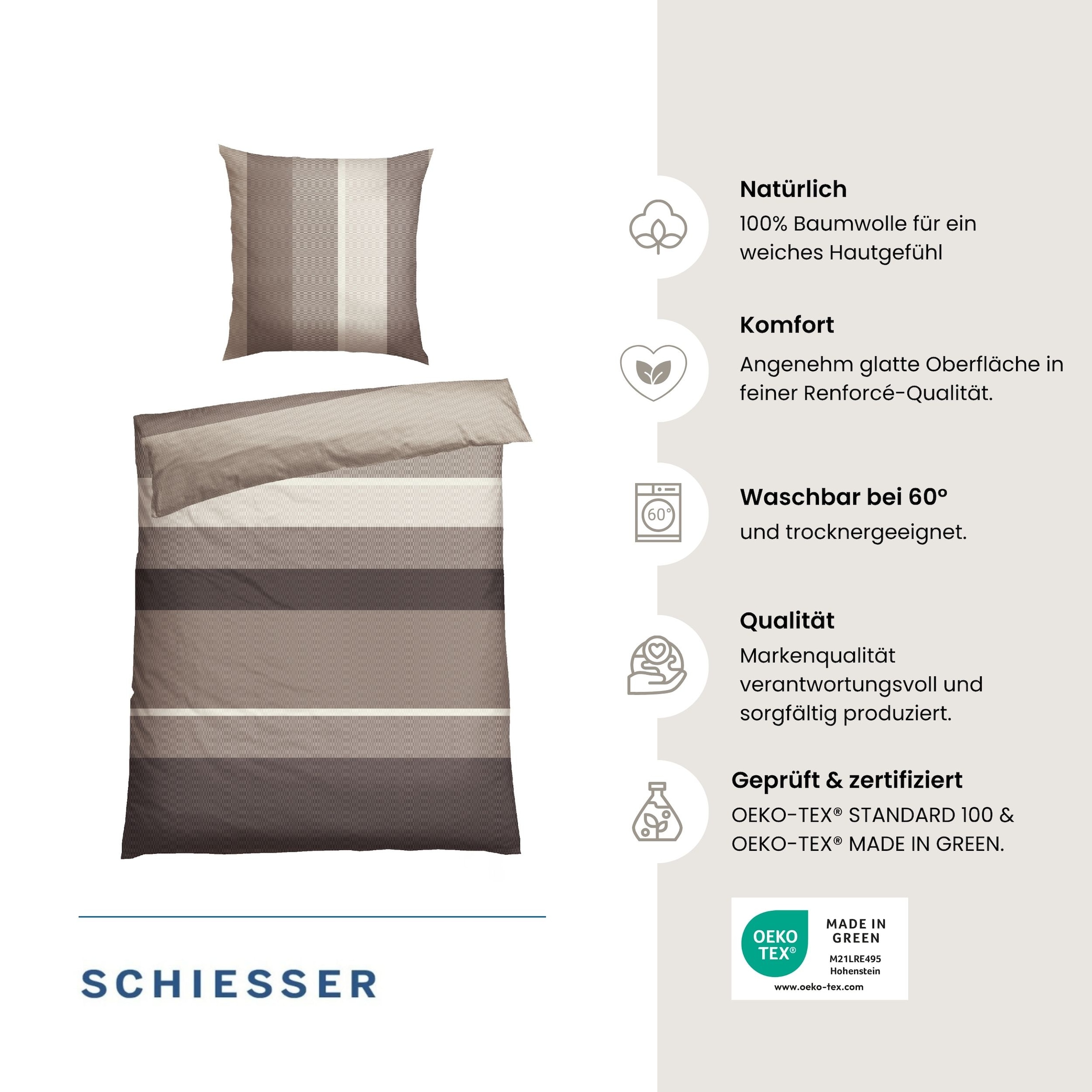 Schiesser Bettwäsche »Endy Stripes aus weicher Baumwolle mit großen und kleinen Streifen« 2 Stk. OEKO-TEX® MADE IN GREEN