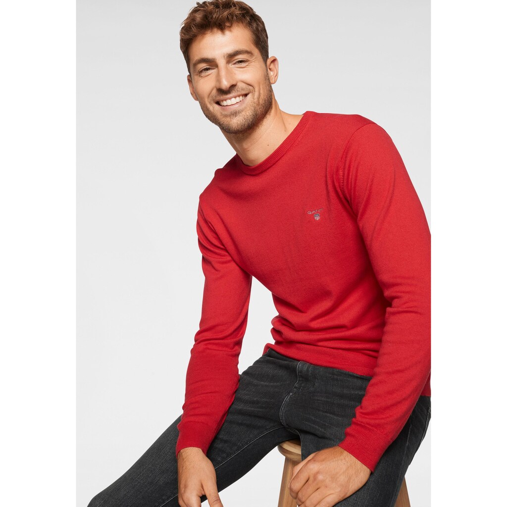 Gant Strickpullover »COTTON WOOL CREW«, Feinstrickpulli mit Rundhalsausschnitt