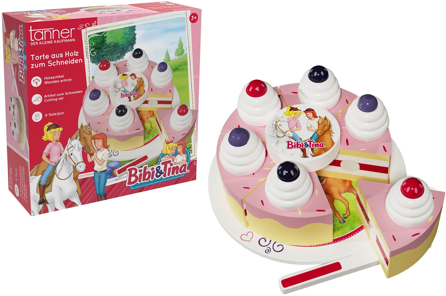 "Spiellebensmittel TANNER ""Bibi & Tina, Torte"", bunt, Kaufladensortimente, Kinder, Holz, zum Schneiden; aus Holz"