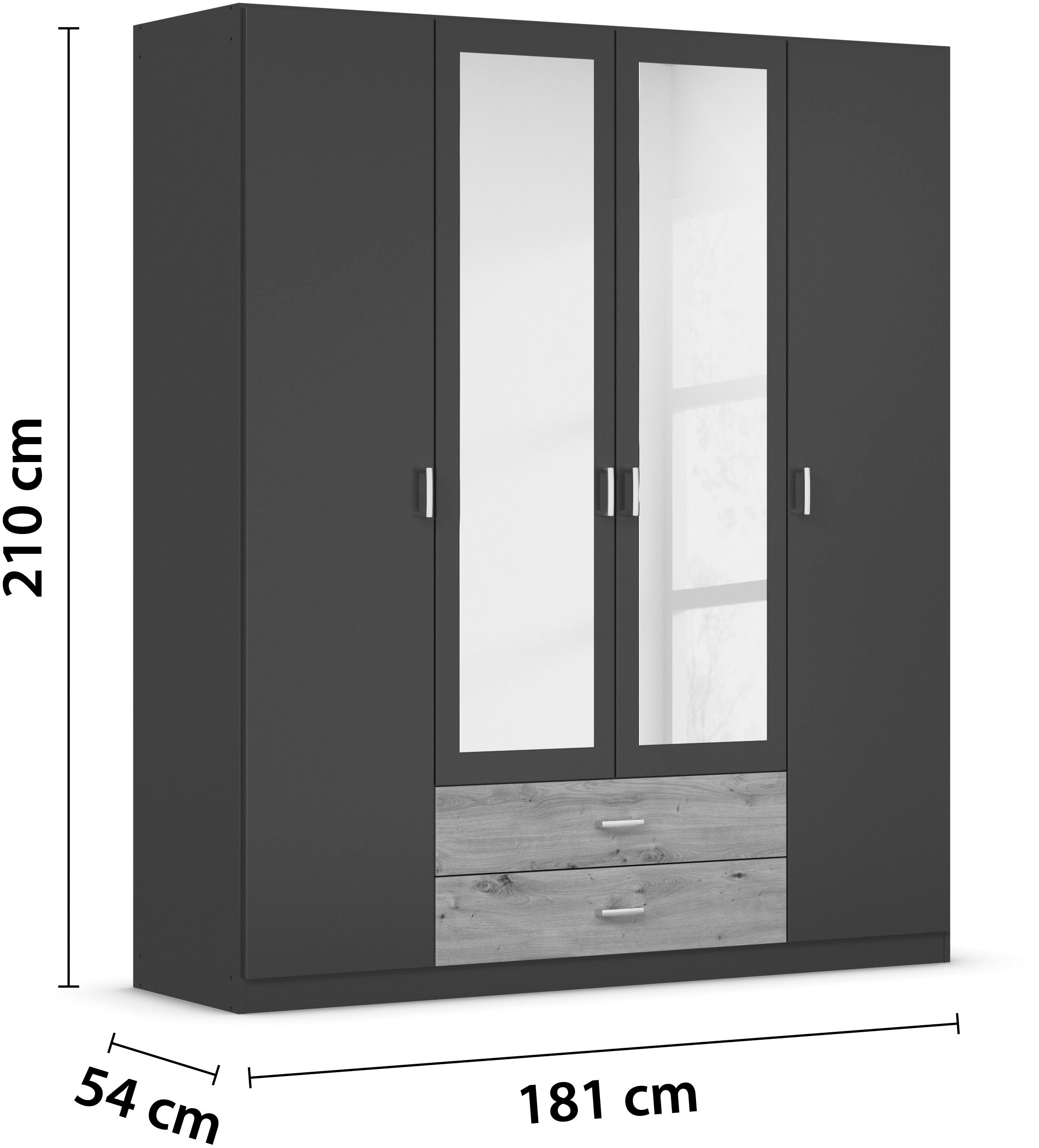 rauch Kleiderschrank »Gamma Drehtürenschrank Garderobe Schrank mit Spiegel«, in schlichtem Design mit Schubkästen und Spiegel, in 3 Breiten