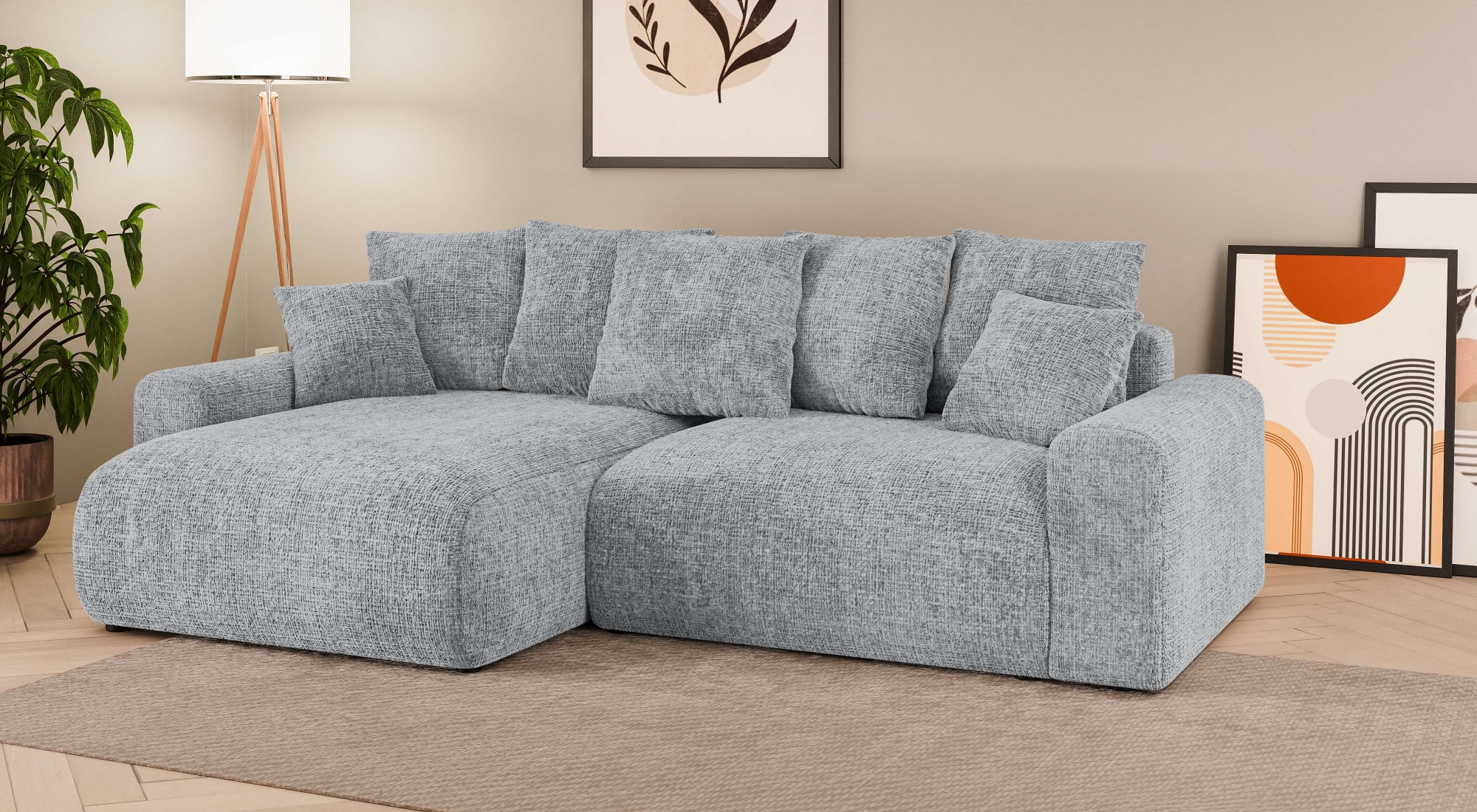 Home affaire Ecksofa »LAKESIDE klein mit Bettfunktion und Bettkasten, B/T/H 235/142/84 cm«, L-Form, Recamiere beidseitig montierbar, mit Wellenunterfederung
