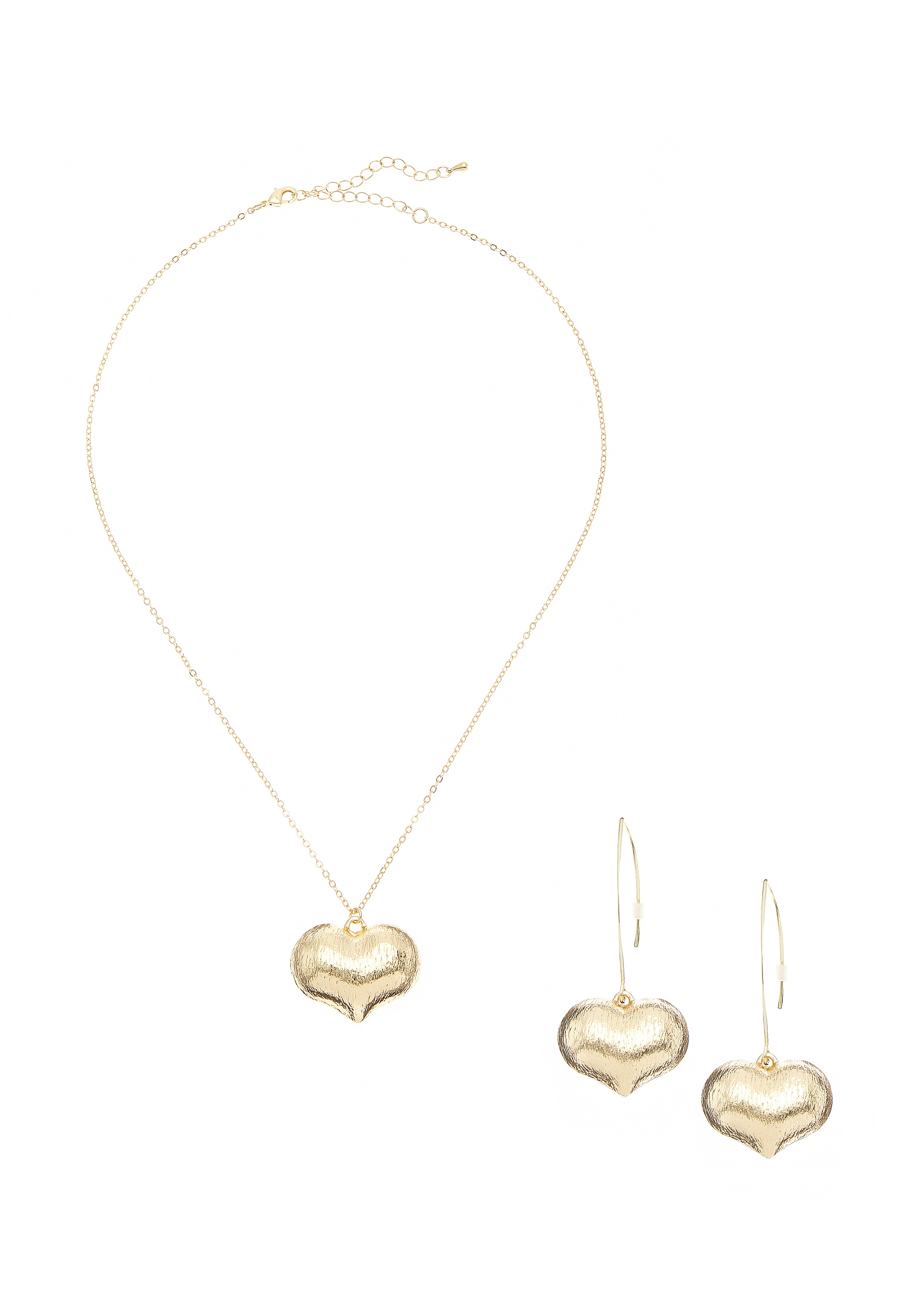 Ohrring und Ketten Set LASCANA, gold (goldfarben), Schmuck_Sets, Damen, Metall, 2-teiliges Set aus Halskette und Ohrringe mit Herzanhänger - Einheitsg