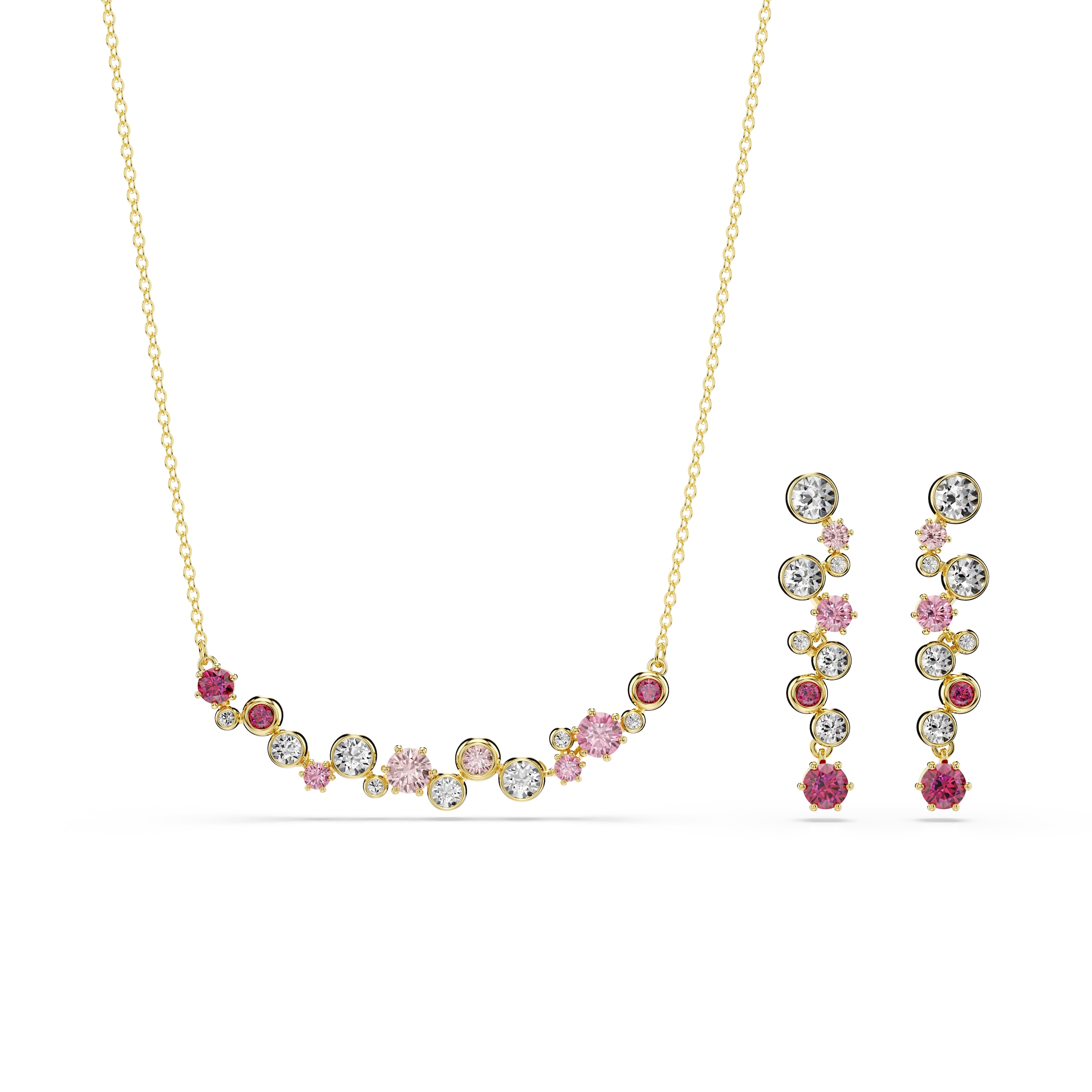 Ohrring und Ketten Set SWAROVSKI "Multipack Schmuck Geschenk Constella", rosa (gelbgoldfarben, metallfarben, pink, rosa, kristallweiß, pink, rosa, kri