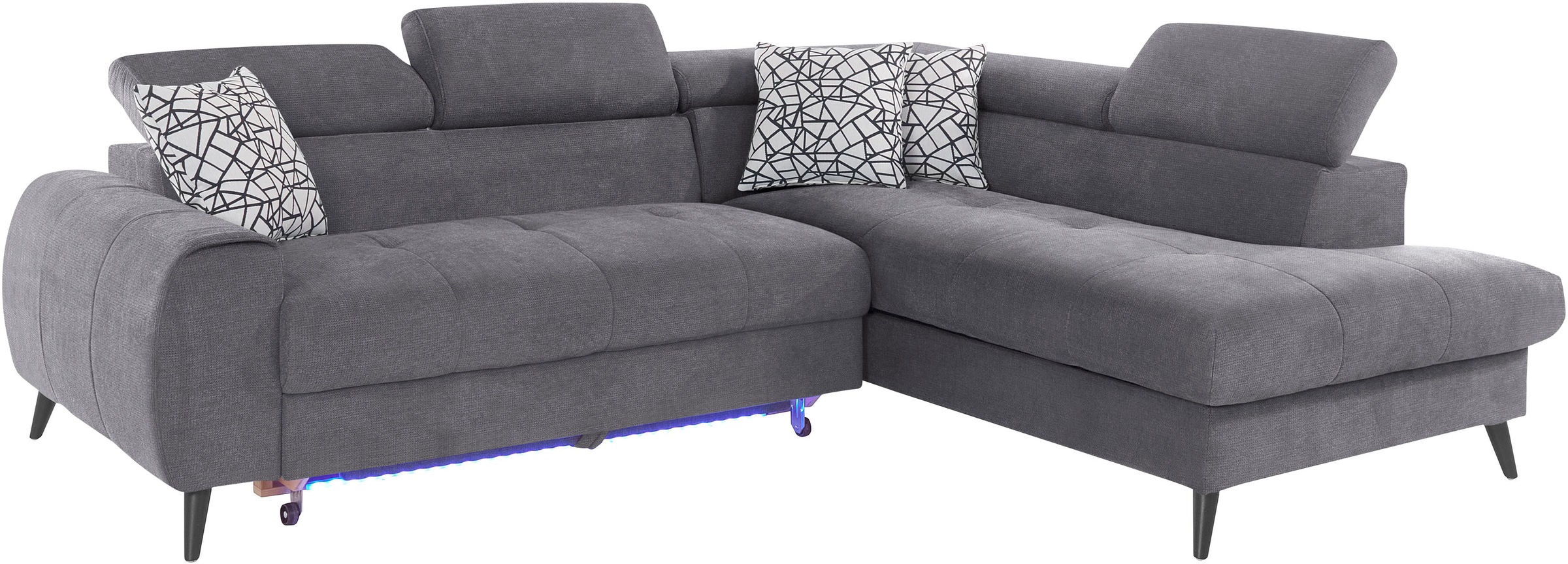 COTTA Ecksofa »Mia L-Form mit 3 Zierkissen«, wahlweise mit Bettfunktion, Bettkasten, Beleuchtung & Wireless-Charger