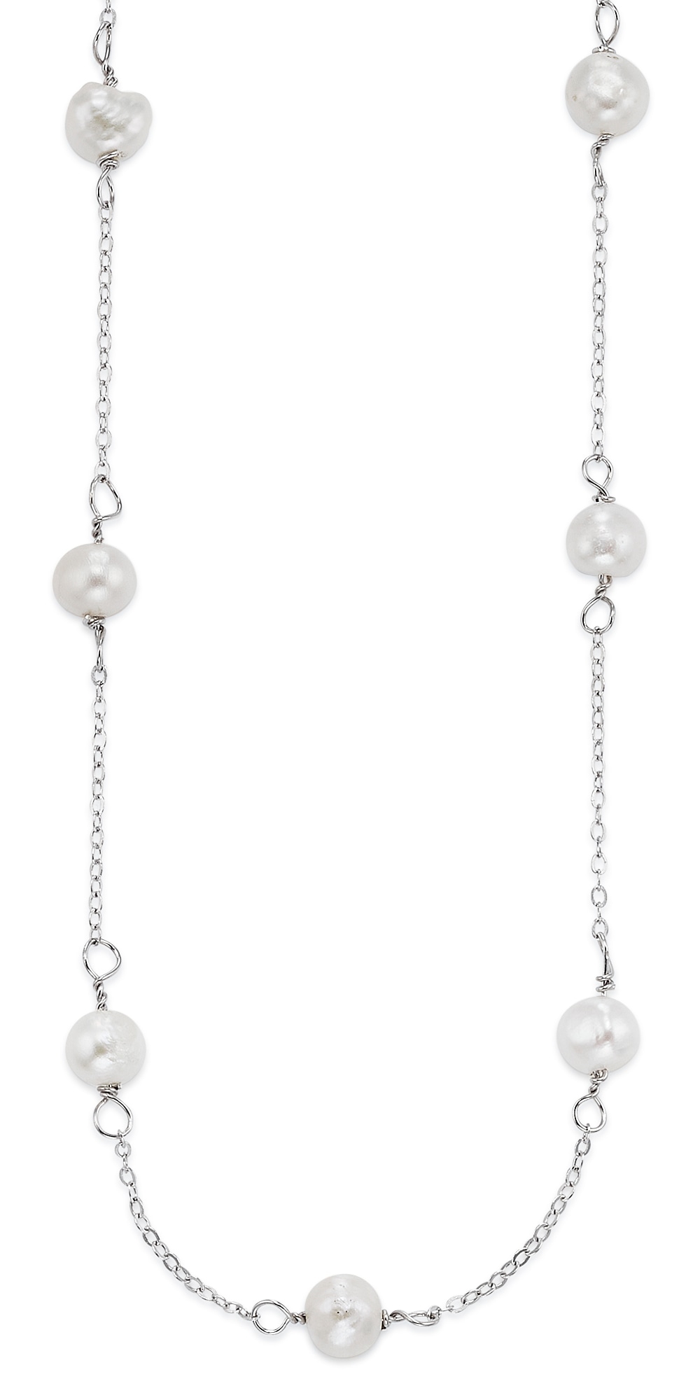 Silberkette "Schmuck Geschenk Halskette", silber (weißgoldfarben, weiß), ANISTON JEWELRY & WATCHES, Halsketten, Damen, Perlen Silber 925 (Sterlingsilber), L: 47 B: 1mm, Perlen, Silber 925 (Sterlingsilber), Silberkette, mit Naturperle, B:1mm