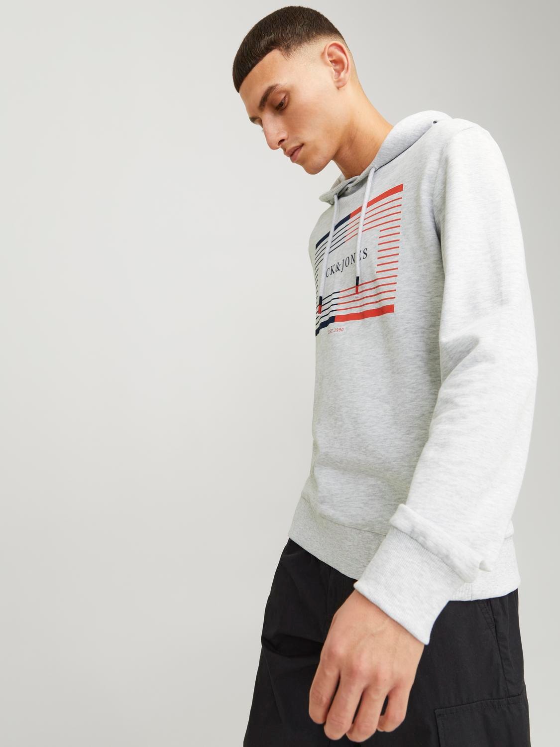Jack & Jones Hoodie »JJCYRUS SWEAT HOOD: Komfortable Baumwollmischung mit coolem Gummidruck«, (Lässiger Hoodie: Basic Schnitt & peppiger Aufdruck), Vielseitiges Sweatshirt: Angenehme Sweatware