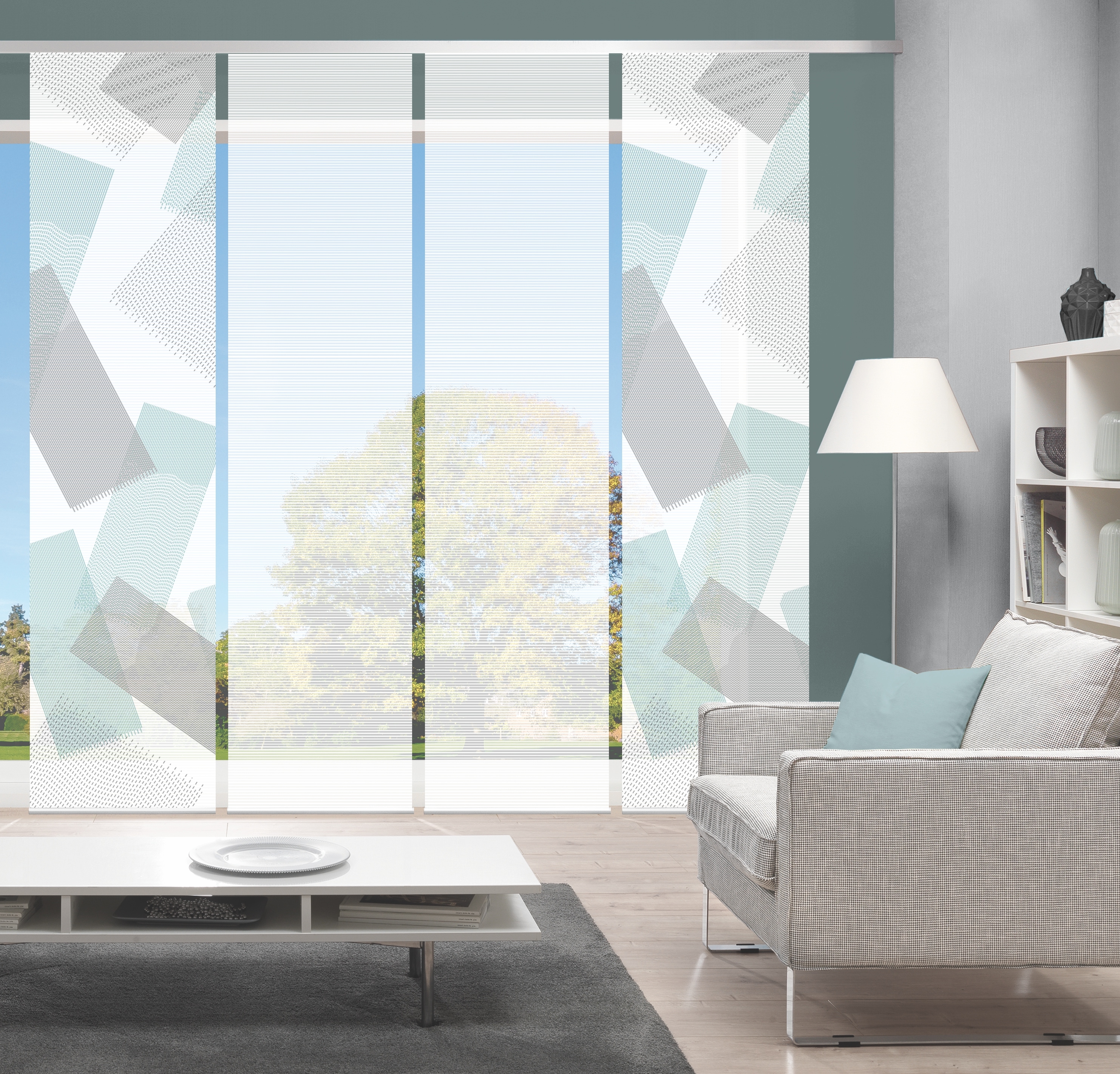Schiebegardine VISION, B:60cm H:260cm, grün, Polyester, Wohnzimmer, Gardinen, "NAYAH", SET,SCHIEBEVORHANG,BAMBUS,DIGITALDRUCK