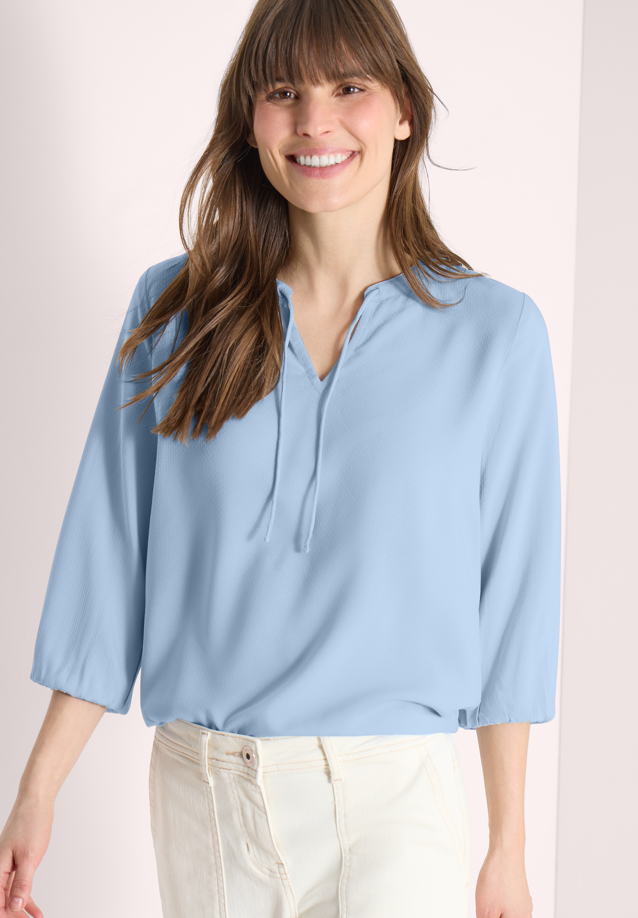 Langarmbluse CECIL, Damen, Gr. S (38), light sky blau, Stoff, 100% Viskose, unifarben, klassisch normal, Rundhals, elastischer Bund, Blusen, aus softer Viskose