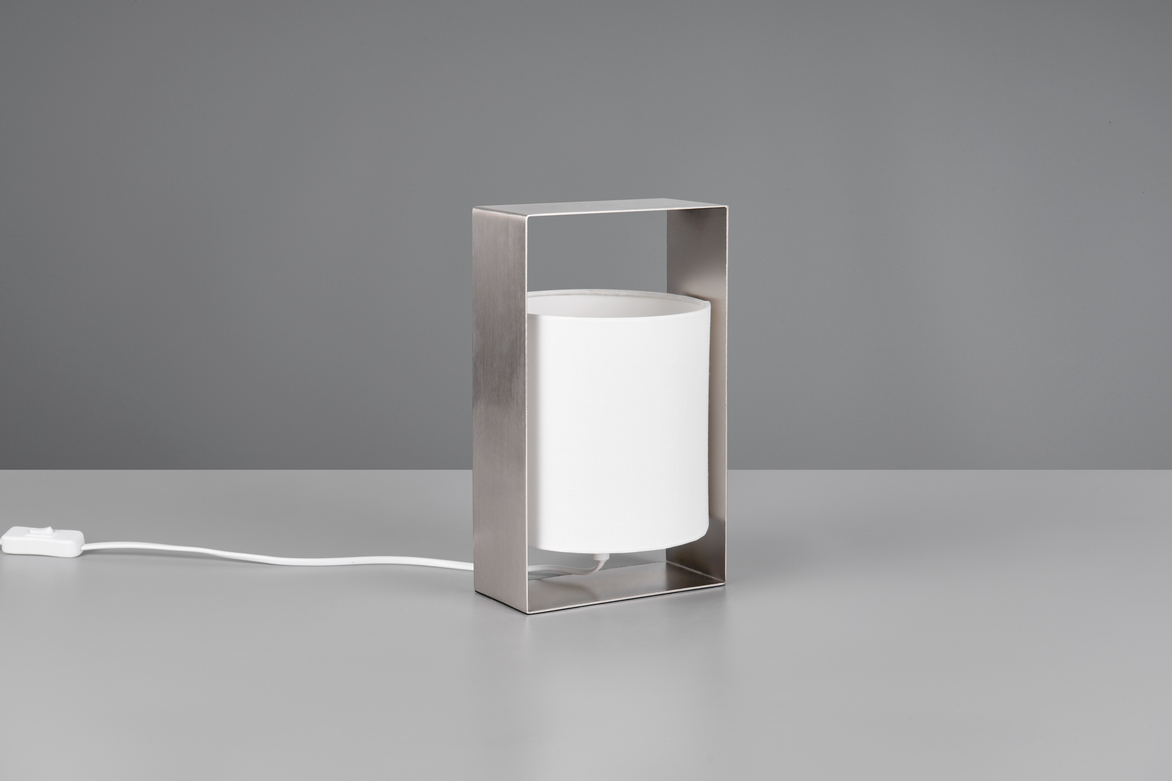 REALITY Leuchten Tischleuchte »PAIL, Tischlampe mit Schnurschalter, exkl 1x E27 max 10W, Stoffschirm«, 1 flammig, Leuchtmittel E27 | Leuchtmittel wechselbar, Design Tischleuchte Metallrahmen mit Stoffschirm, 16x27x15 cm (B/H/T)