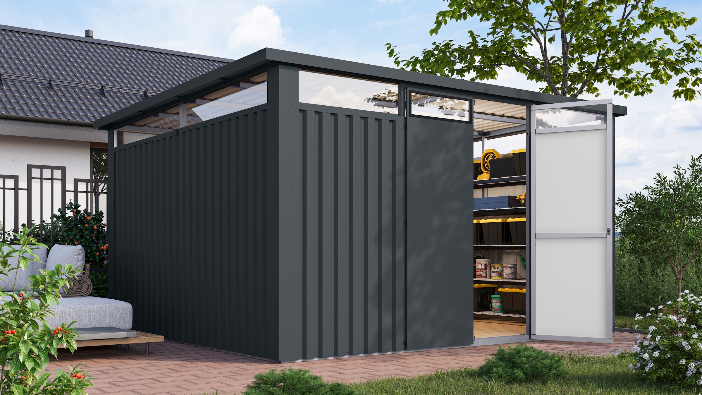 Karibu Gartenhaus "Østen 4, aus Metall, mit Lichtband aus Kunststoff", in v günstig online kaufen