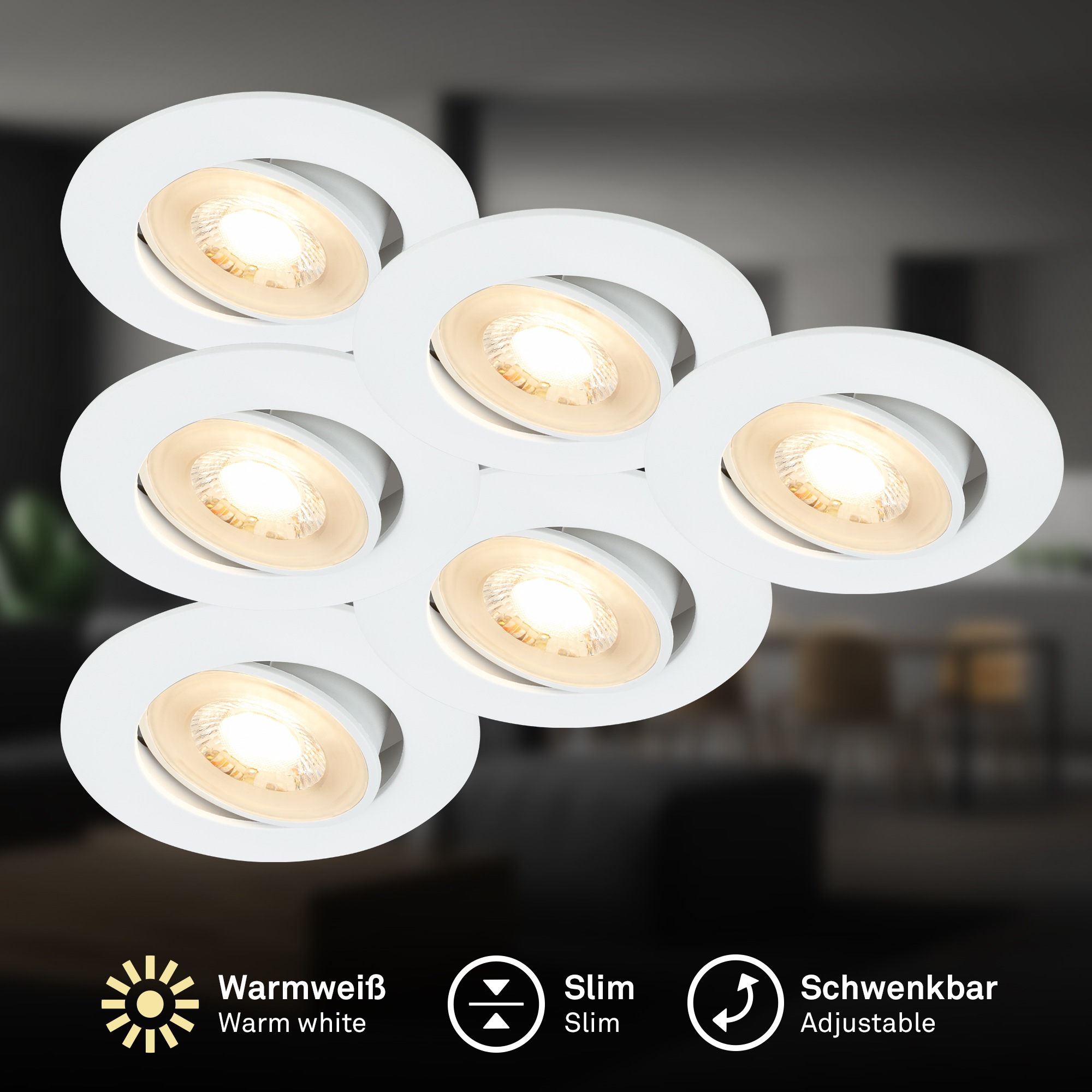 Briloner Leuchten LED Einbauleuchte »BESI« LED-Board 6 Stk. Warmweiß Einbauleuchten 8 x 3,2 cm Weiß 5 W Wohnzimmer Schlafzimmer 6er-Set