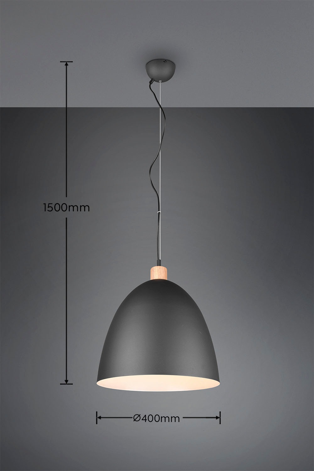REALITY Leuchten Pendelleuchte »Jagger«, 1 flammig, Leuchtmittel E27 | ohne Leuchtmittel, Hängelampe Metall + Holzoptik, exkl 1xE27 max 60W, höhenverstellbar