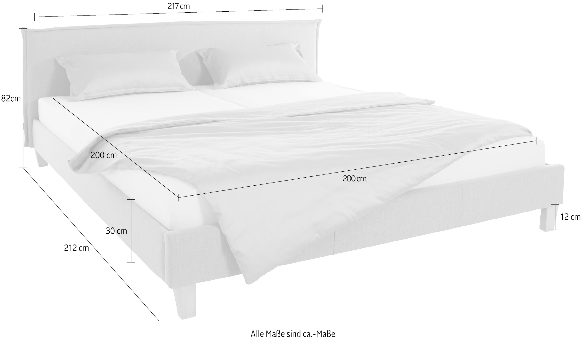 OTTO products Polsterbett »Heddi«, in 5 Breiten: von 90cm-200cm, Biese am Kopfteil, Strukturstoff