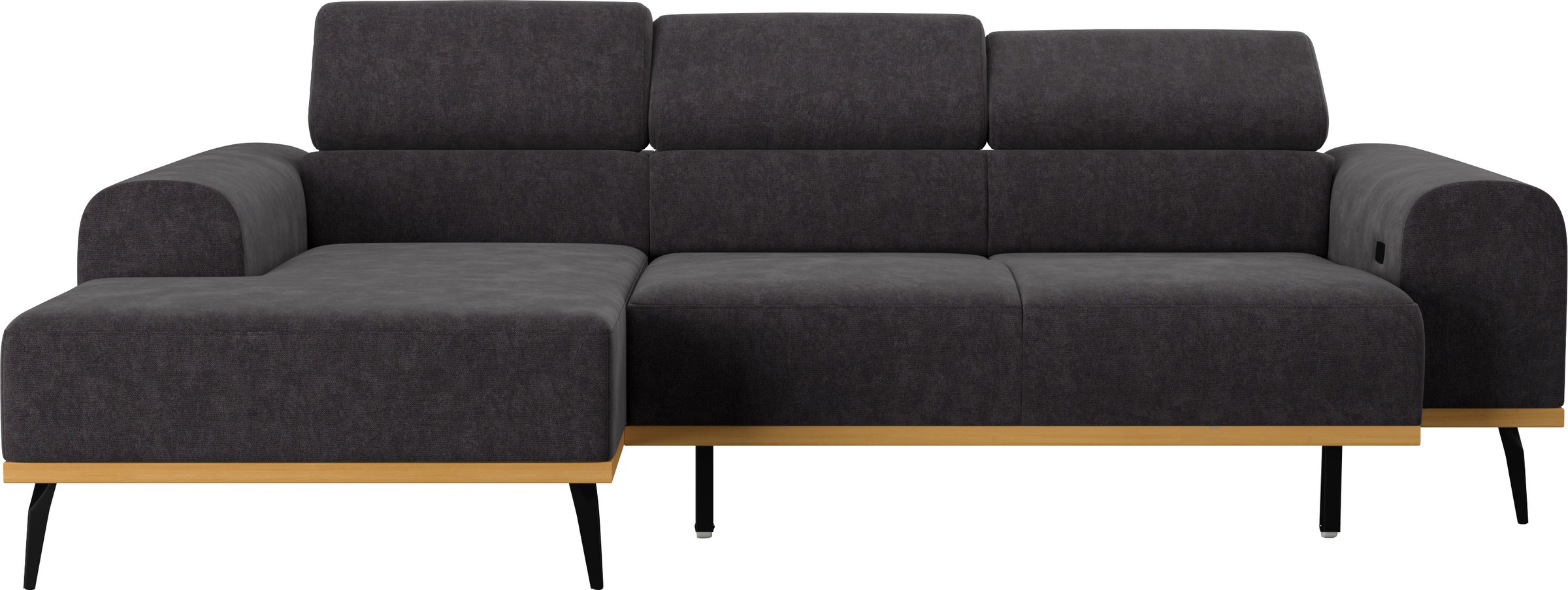 Places of Style Ecksofa »Carlo L-Form«, mit Kopfteilverstellung & Holz-Rahmenoptik, wahlweise Relaxfunktion