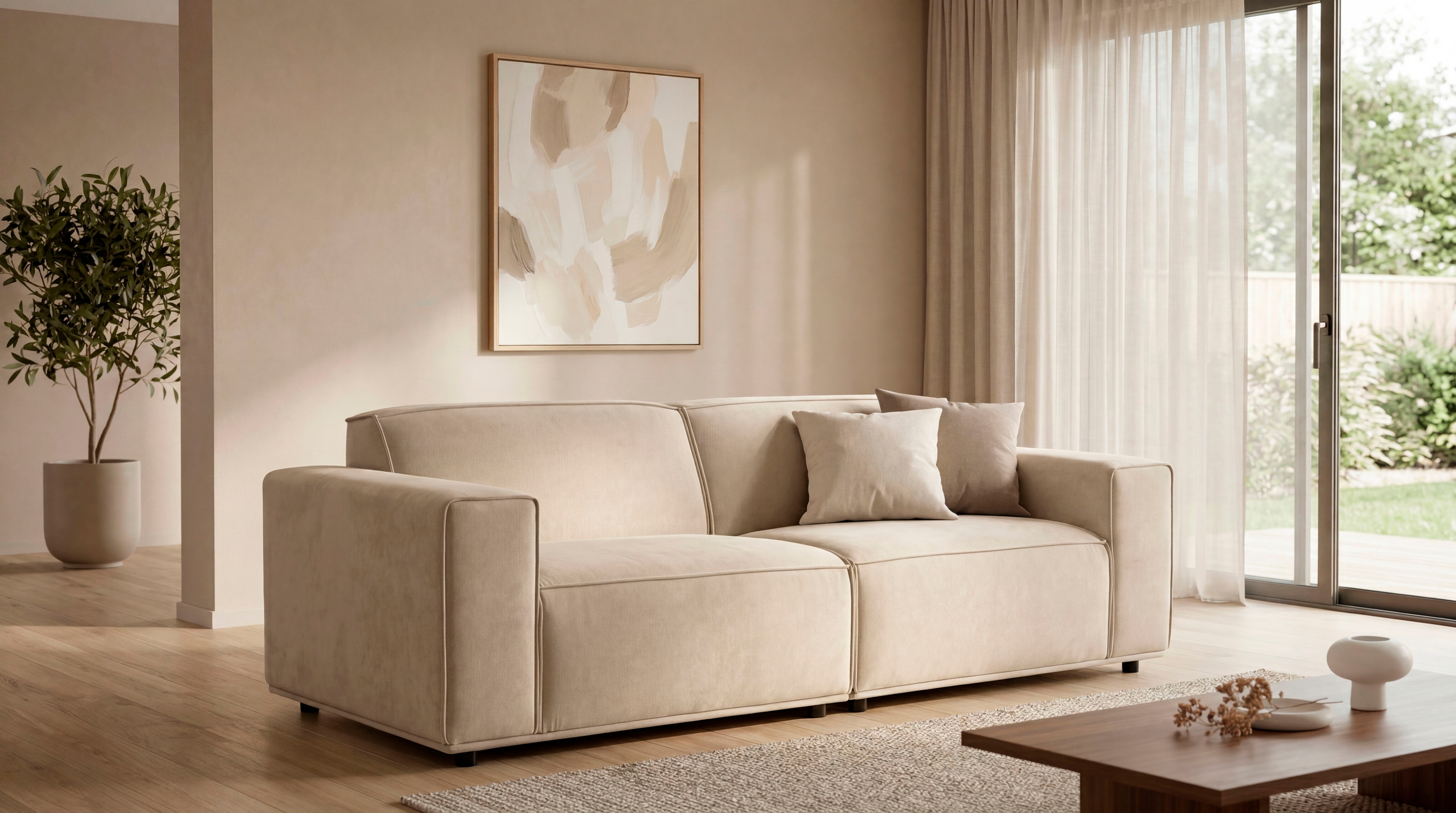 OTTO home 3-Sitzer "Avelin, 228 cm, Chenille, Struktur-Boucle" mit Wellenunterfederung, Kedernaht, bodentief, Skandi-Design