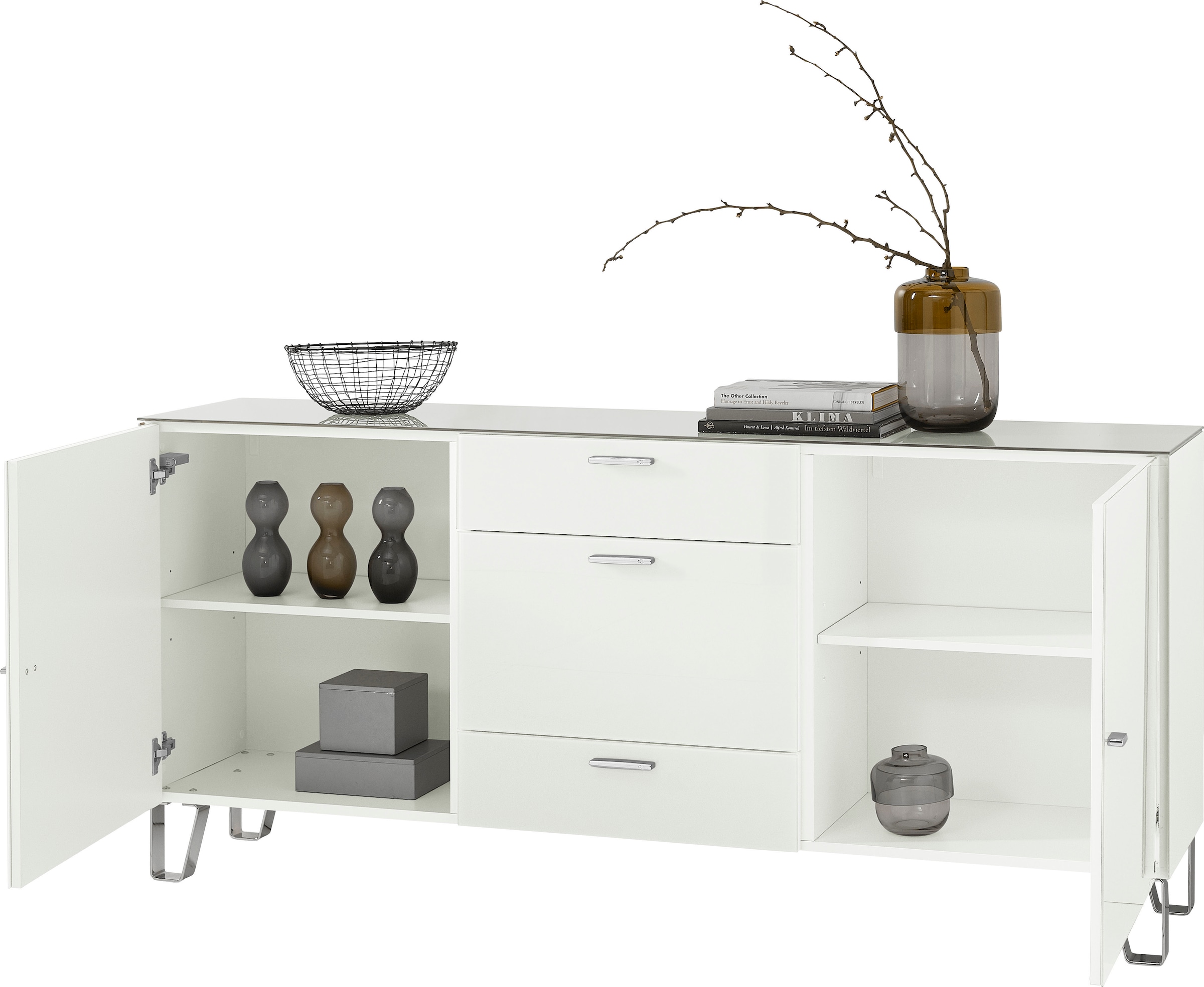 LEONARDO Sideboard »Cube«, mit Sicherheitsglas und edlem MDF Holz, Breite 189 cm