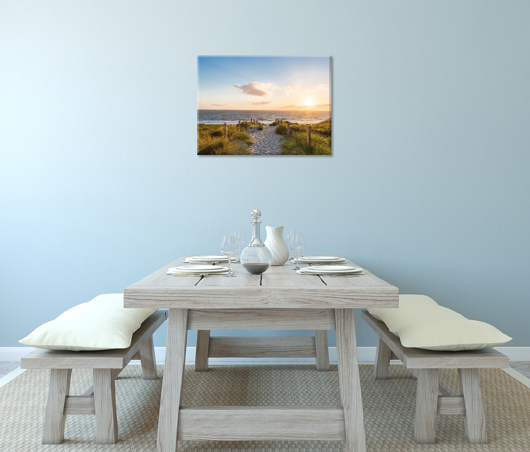 Bönninghoff Leinwandbild »Wandbild STRAND – Leinwandbild Keilrahmen Deko modern« Meer | Sonnenuntergang | Strand 1 Stk. tlg. auf Keilrahmen gespannt