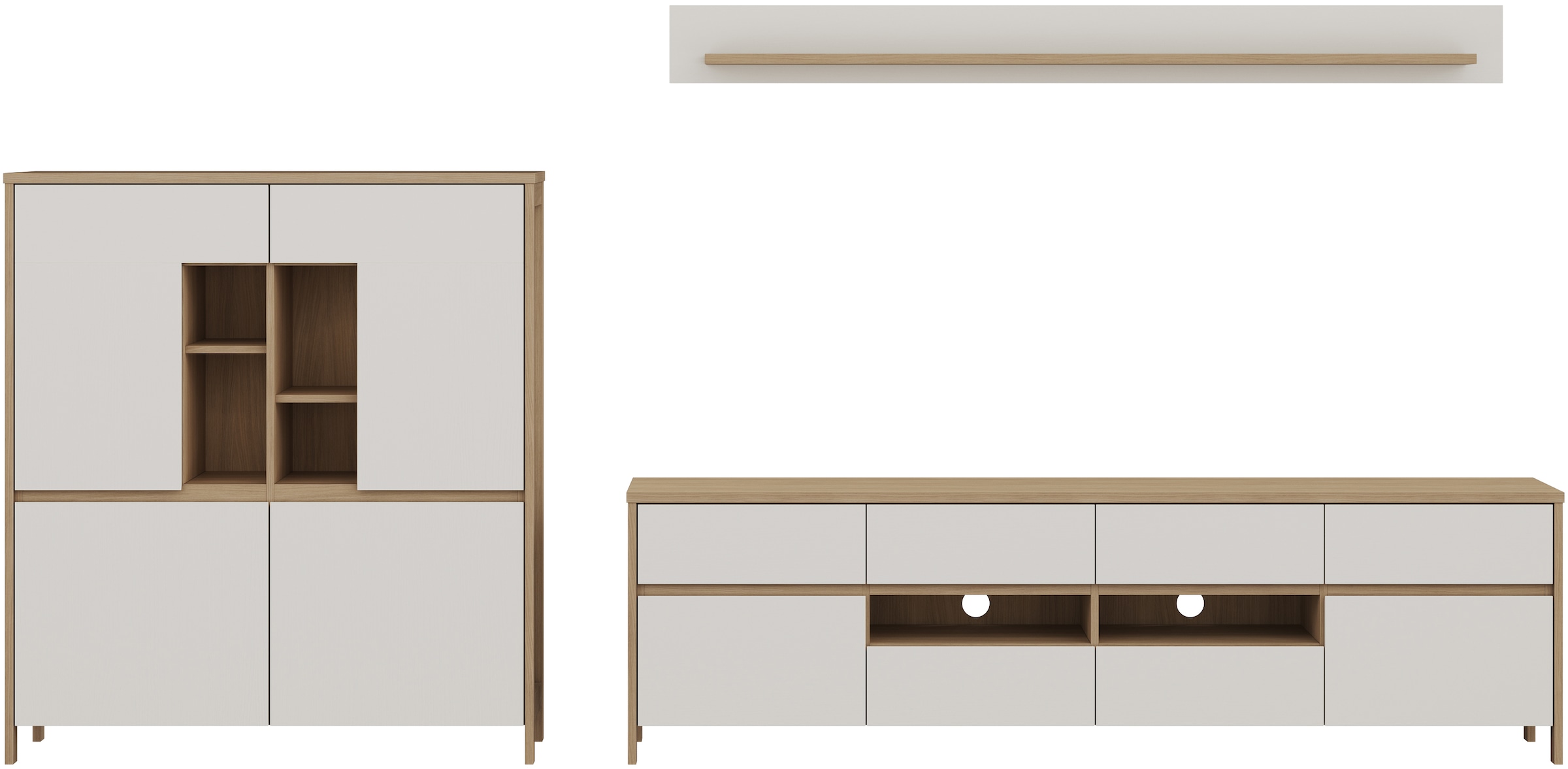 Home affaire Wohnwand »Stranda, moderne Anbauwand, Komplettset im Scandi-Style«, (3 St.), enthält Lowboard, Highboard und Wandboard, 324 cm breit