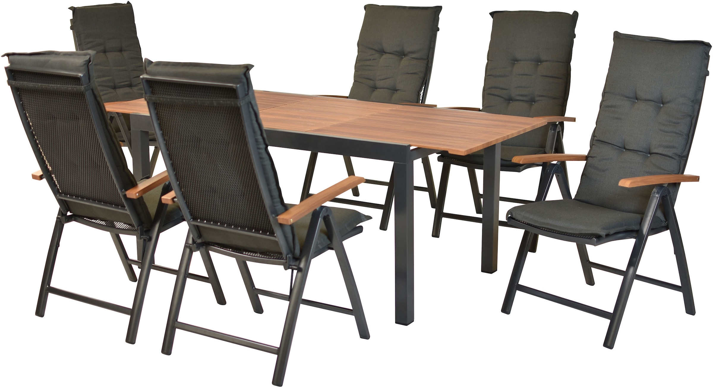 MERXX Garten-Essgruppe »»Thasos««, (Set, 13 tlg.), folierte Armlehnen und Tischplatte in Holzoptik