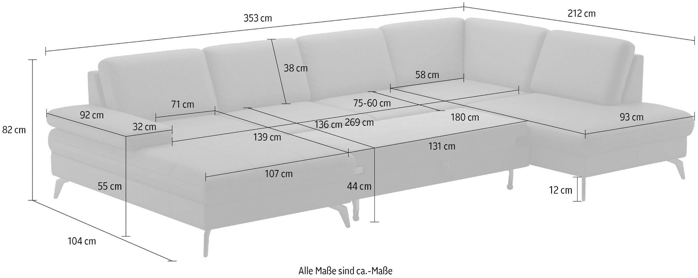 sit&more Wohnlandschaft »Morris U-Form, inkl. Sitztiefenverstellung«, wahlweise mit Armteilverstellung, Bettfunktion & Bettkasten