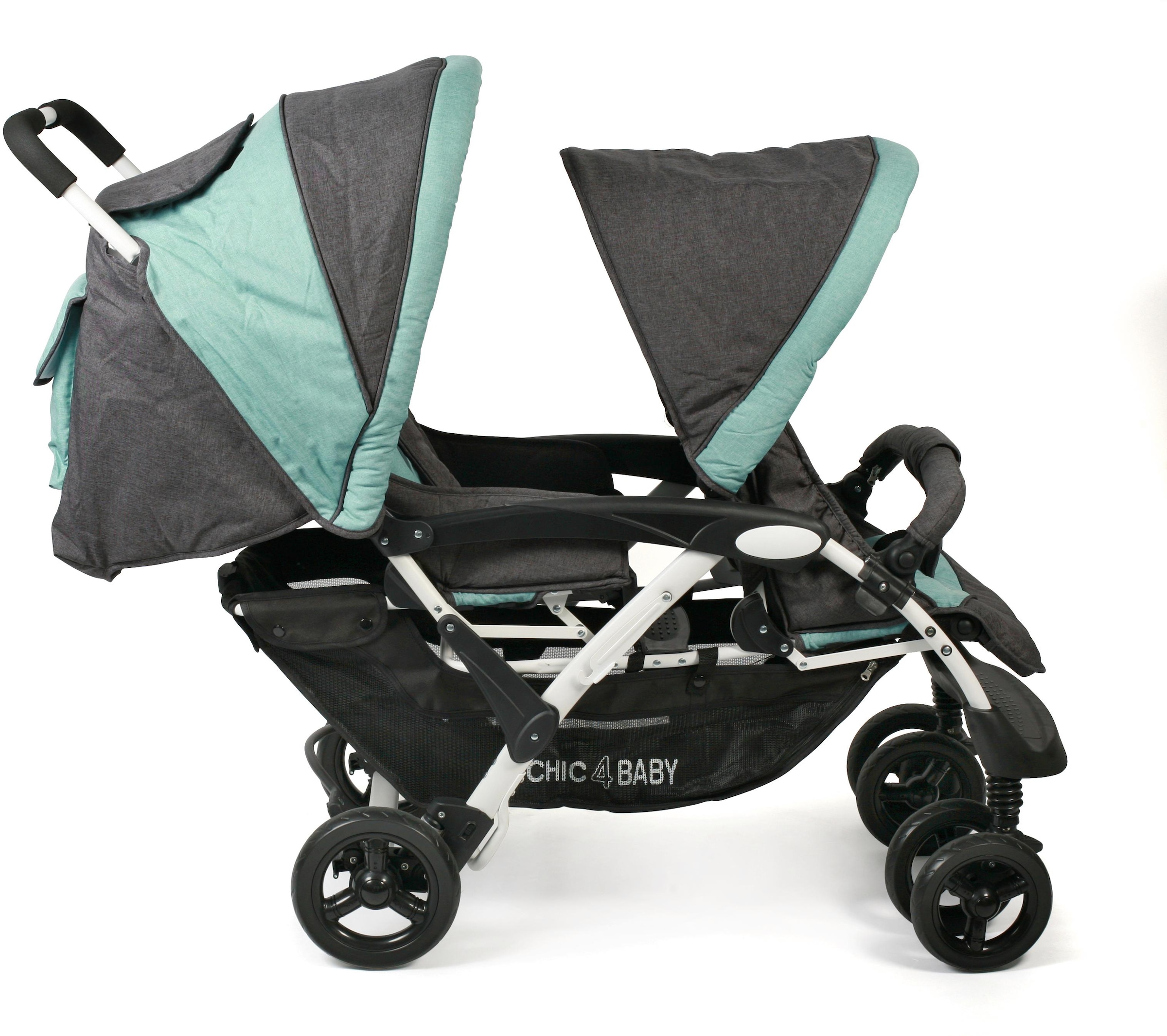 CHIC4BABY Geschwisterwagen »Duo, melange mint«, mit feststellbaren Doppelschwenk-Vorderrädern