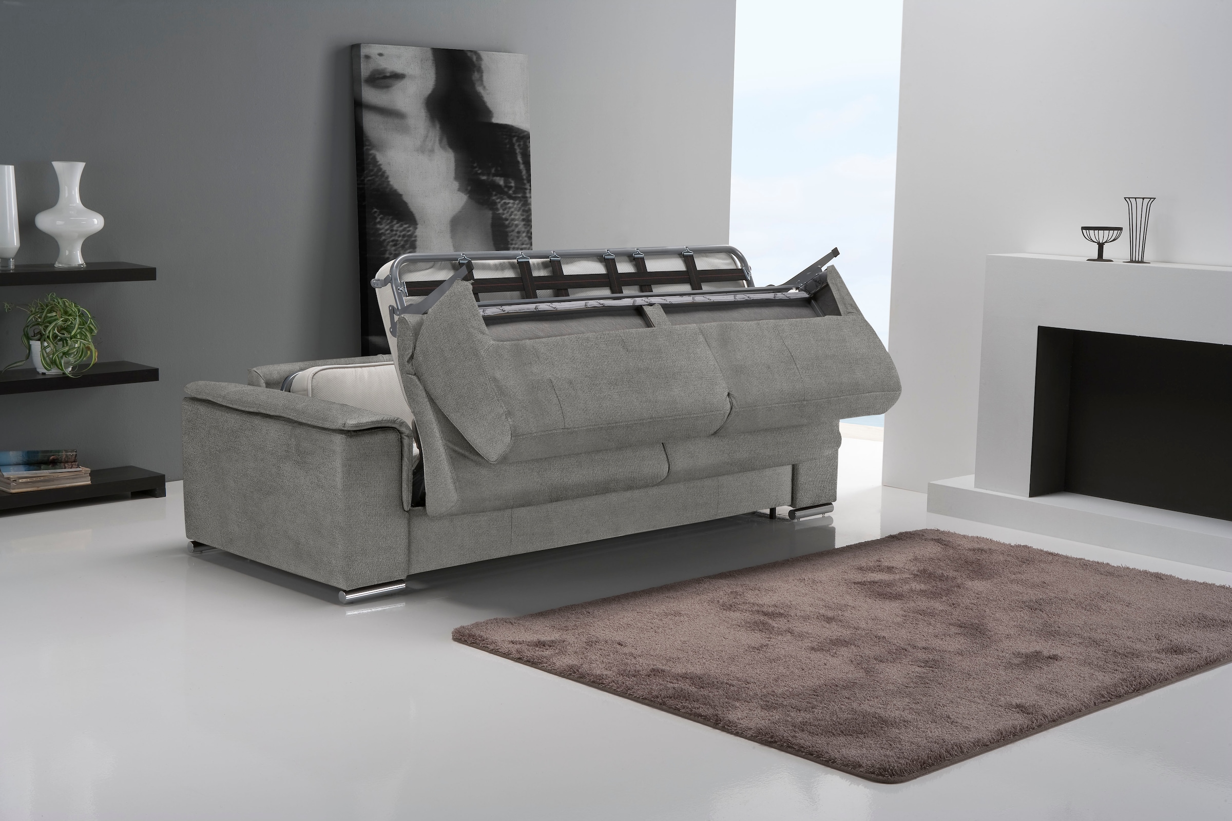 Egoitaliano Schlafsofa »Cecilia, modern & elegant, erstklassiger Sitzkomfort, Dauerschläfer« inkl. Matratze und hochwertigem Metallbettrahmen, toller Schlafkomfort