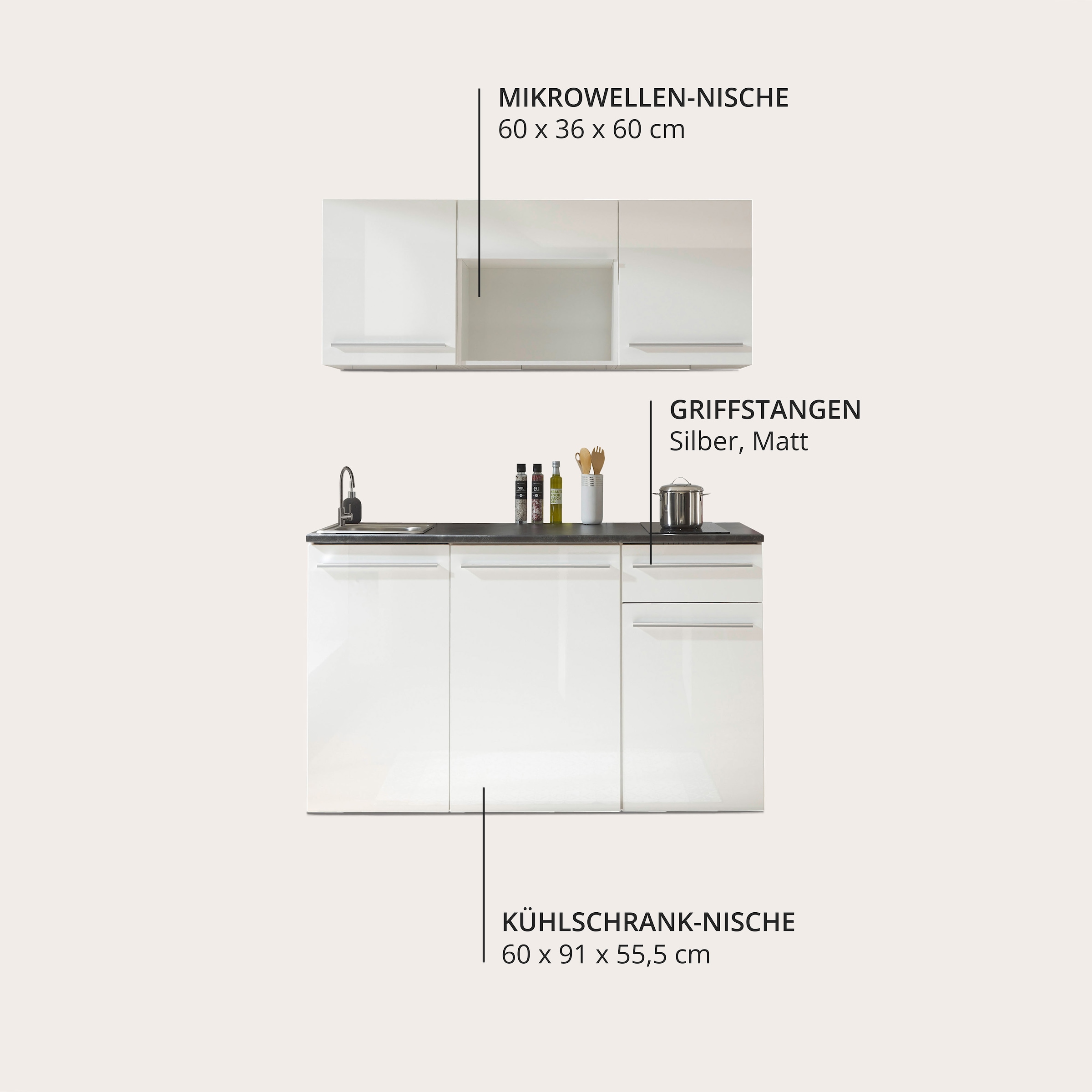 BASIC by Balculina Pantryküche »Jazz Singleküche« Breite 160 cm, wahlweise mit E-Geräten und Mikrowelle