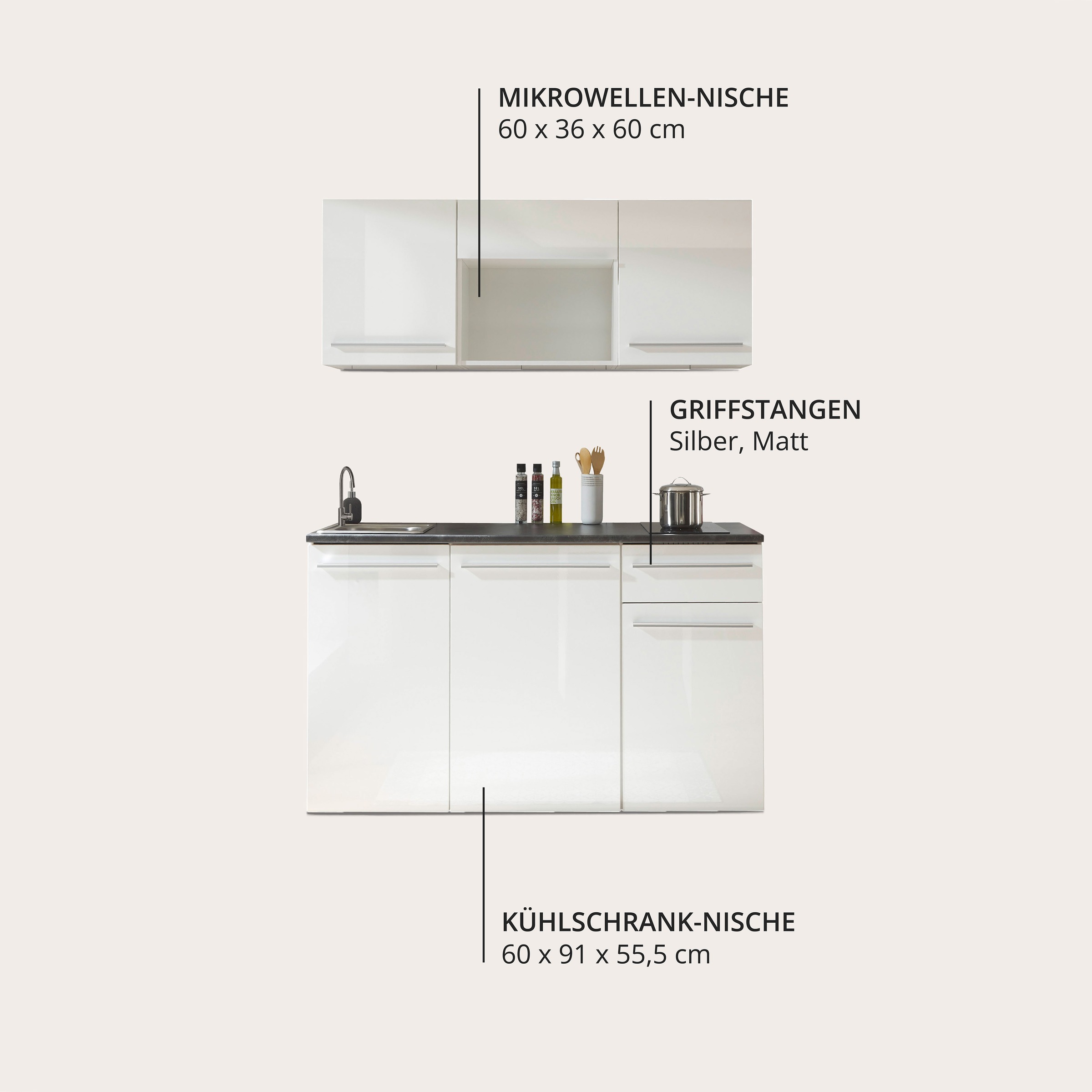 Thumbnail - BASIC by Balculina Pantryküche "Jazz Singleküche" Breite 160 cm, wahlweise mit E-Geräten und Mikrowelle