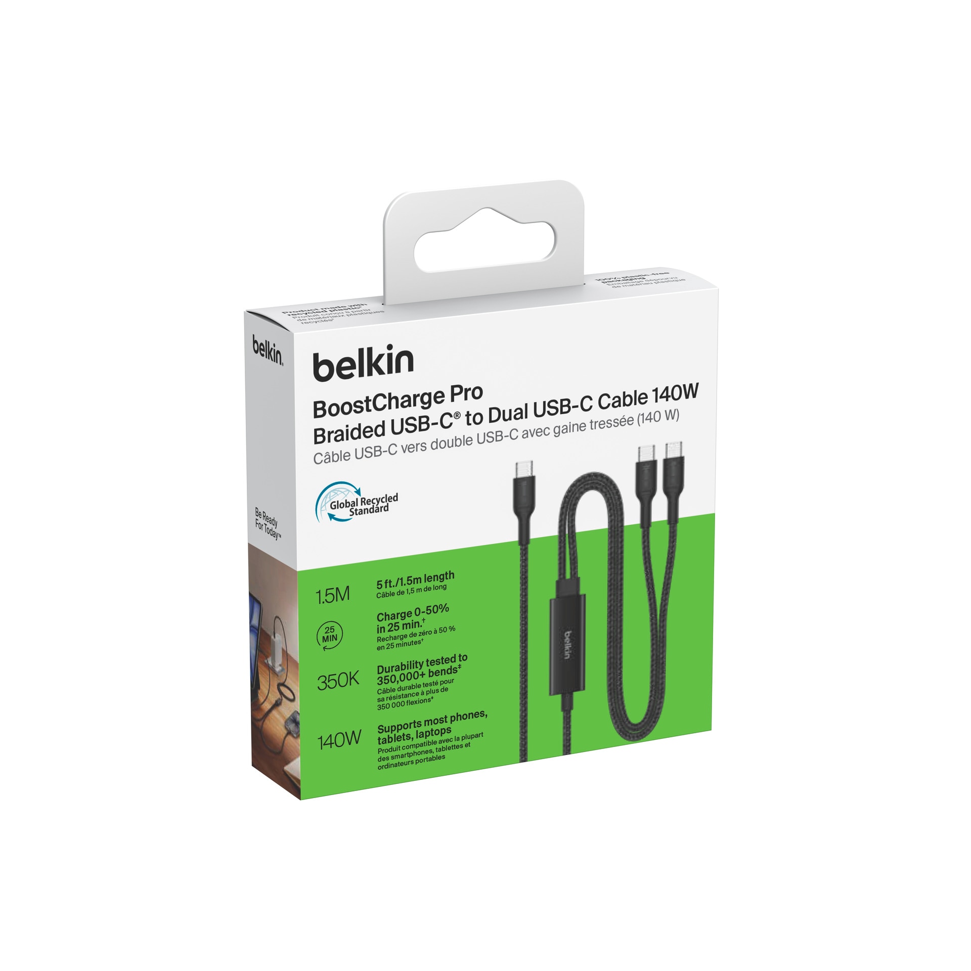 Belkin USB-Kabel »BoostCharge Pro geflochtenes USB-C-Doppelkabel (140 W)« USB-C 150 cm