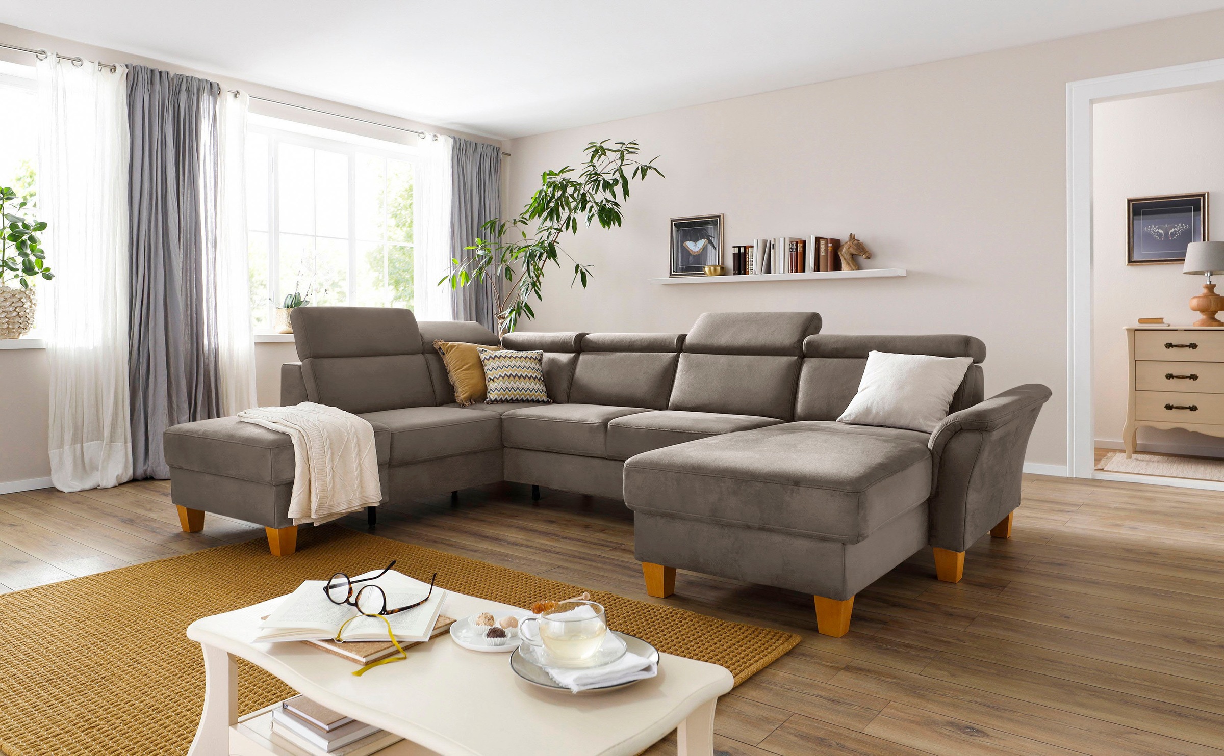 Home affaire Wohnlandschaft »Conville U-Form«, Kopfteilverstellung wahlweise mit Bettfunktion und Bettkasten