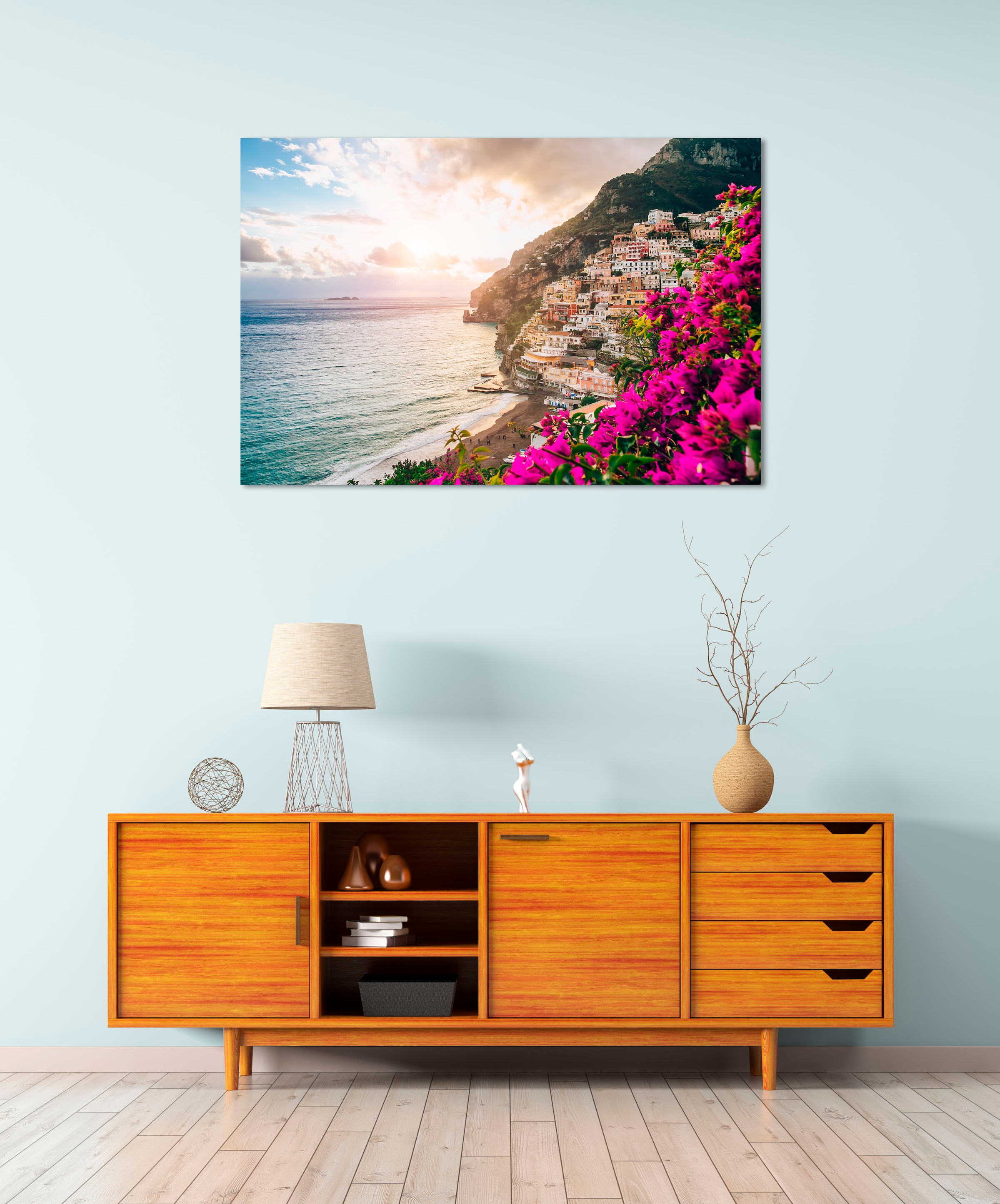 queence Acrylglasbild »Bunter Meerblick«, Landschaft-Italien-Spanien-Pflanzen-Himmel-Meer-Meer Bilder, (1 St.), Fine Art-Print in Galeriequalität