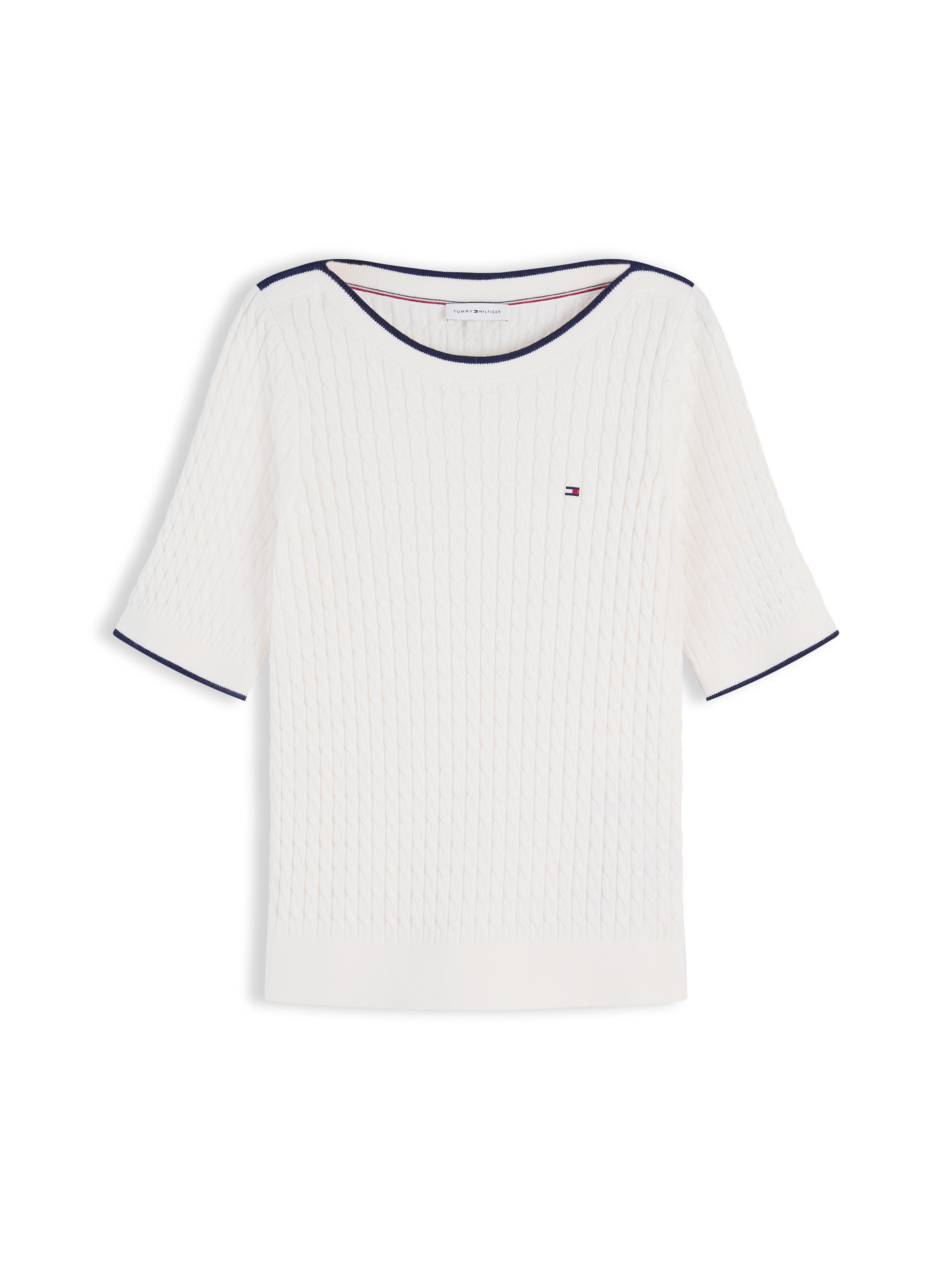 Tommy Hilfiger Kurzarmpullover »FINE GG CABLE BOAT NK S/S« Baumwolle, mit Zopfstrickmuster