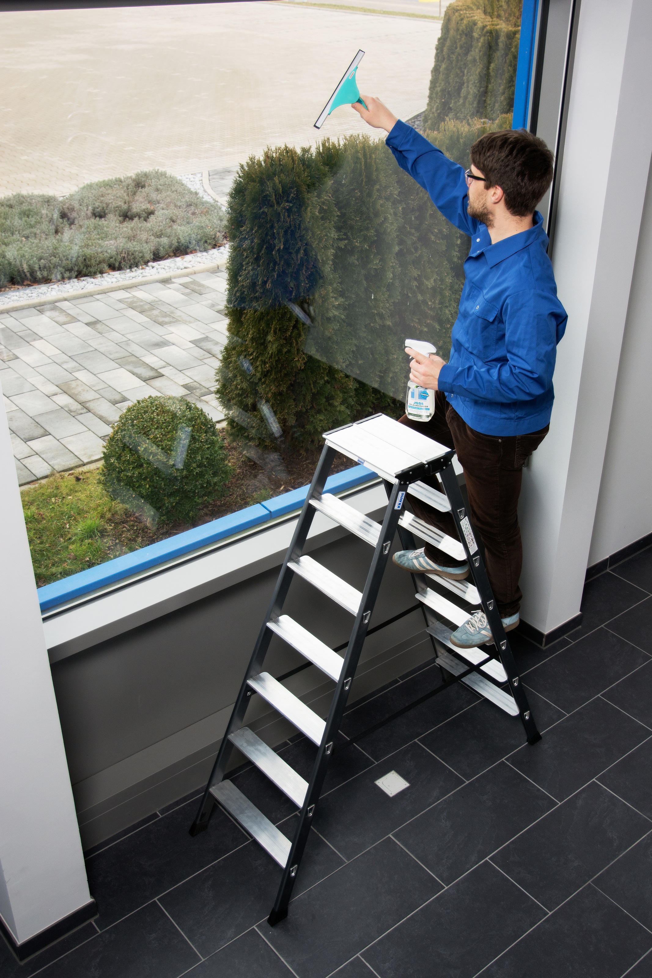 KRAUSE Doppelleiter »SePro D«, Alu eloxiert, 2x7 Stufen, Arbeitshöe ca. 306 cm