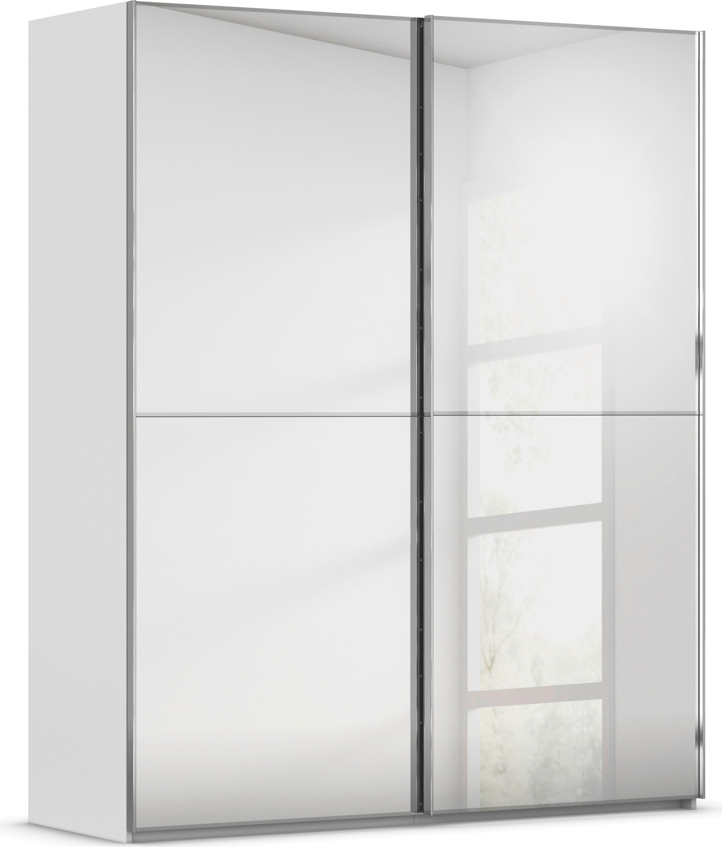 rauch Schwebetürenschrank "Kleiderschrank Schrank Garderobe Schlafzimmerschrank SCALE-DUO" edle zweigeteilte Türen Spiegelfront und 3 Zierleisten MADE IN GERMANY