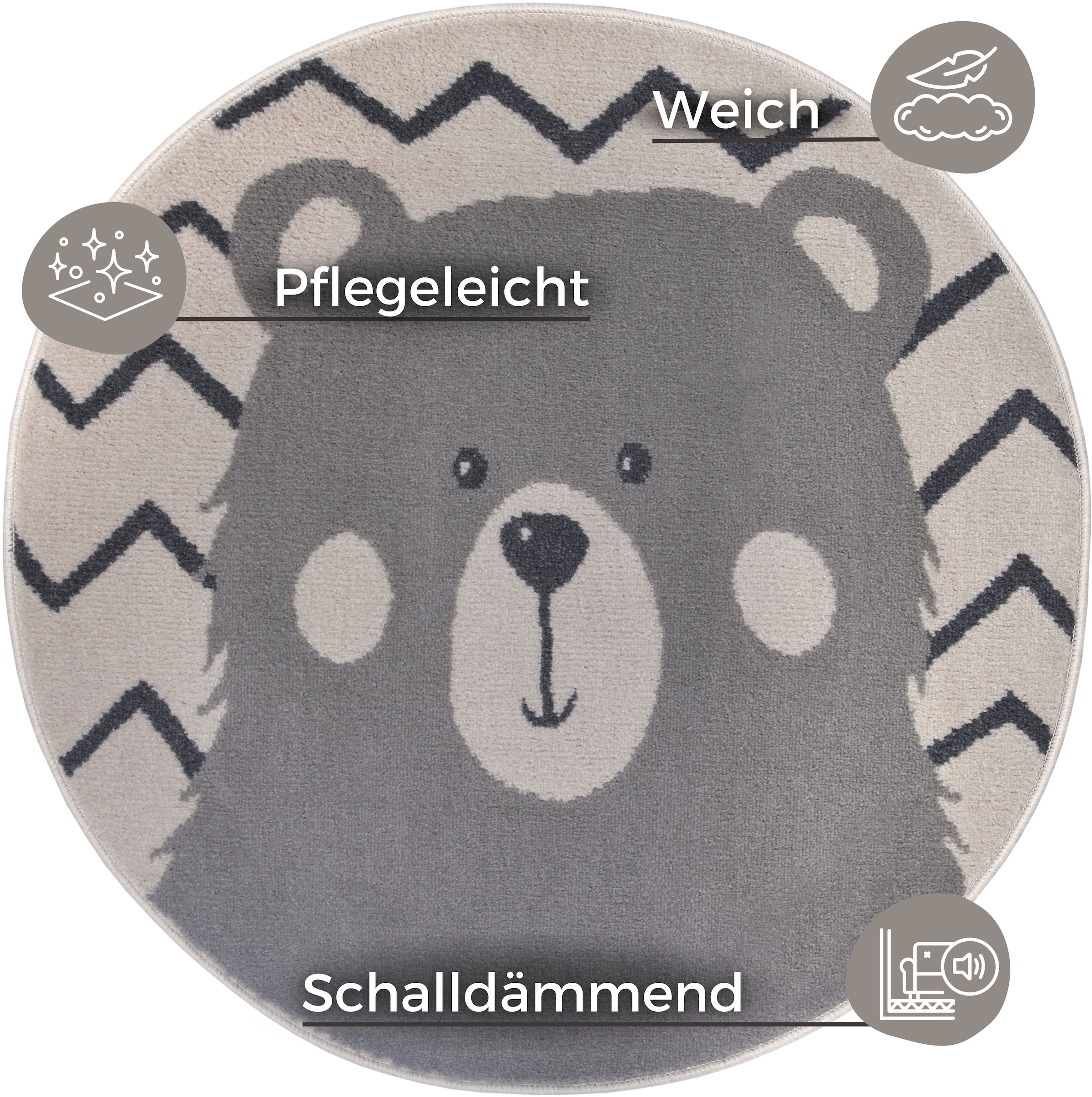 HANSE Home Kinderteppich »Adventures Bear«, rund, 8 mm Höhe, Spielteppich, fest, Kinderzimmer, Kurzflor, Spielunterlage