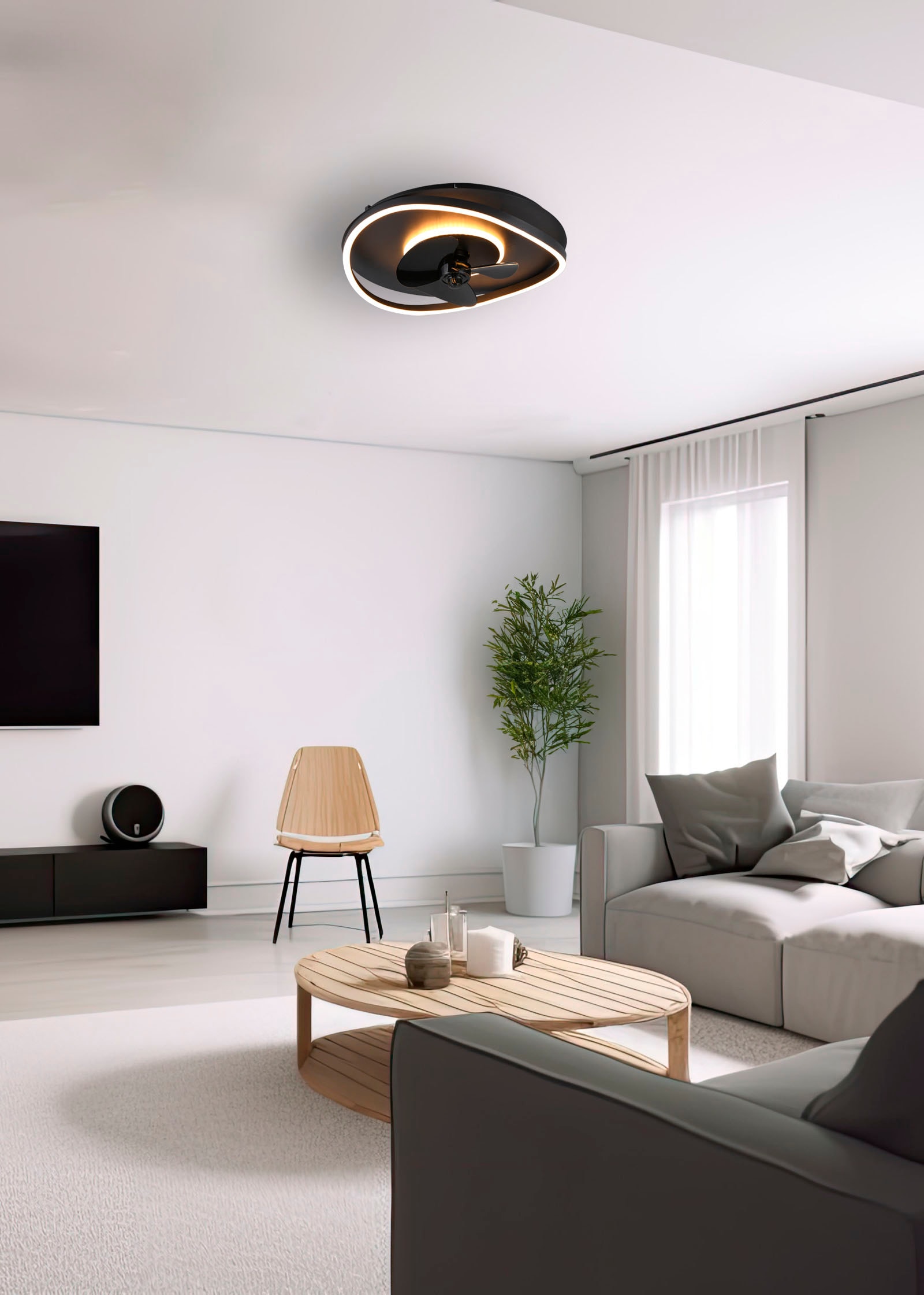 REALITY Leuchten LED Deckenleuchte »SORTLAND Deckenventilator mit Beleuchtung Fernbedienung 3 Stufen Timer«, 1 flammig, Leuchtmittel LED-Board | LED fest integriert, LED Ventilator dimmbar CCT Memory Nachtlicht Sommer- & Winterfunktion