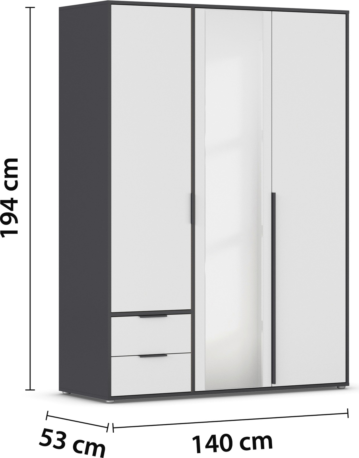 rauch Drehtürenschrank »Kleiderschrank Schrank Garderobe Wäscheschrank NAGATA mit Spiegel«, (in 3 verschiedenen Ausstattungen BASIC/CLASSIC/PREMIUM), und Schubladen sowie Stangengriffen TOPSELLER MADE IN GERMANY