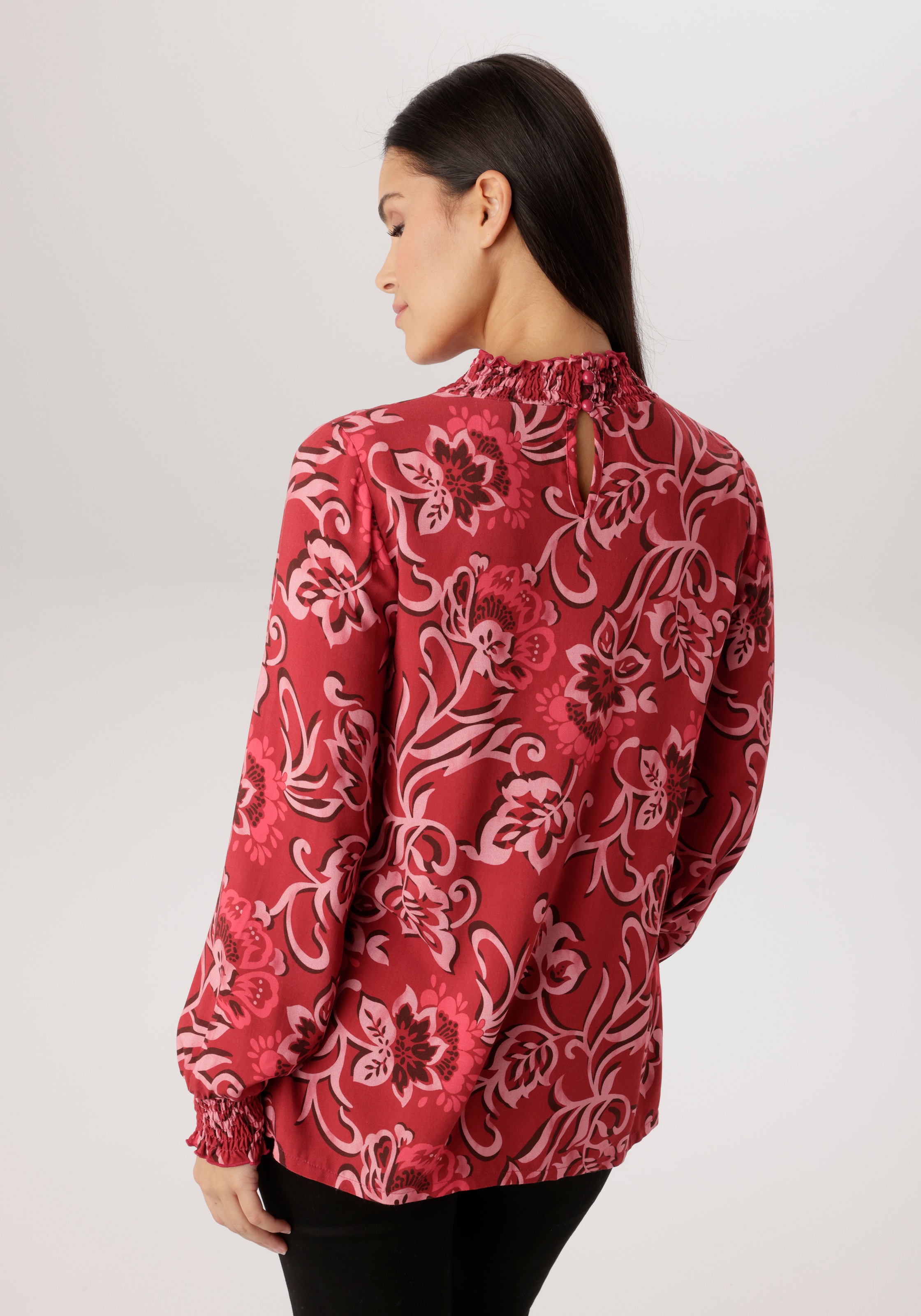 Aniston SELECTED Schlupfbluse mit Blüten- und Blätterdruck und Smok-Einsätz günstig online kaufen
