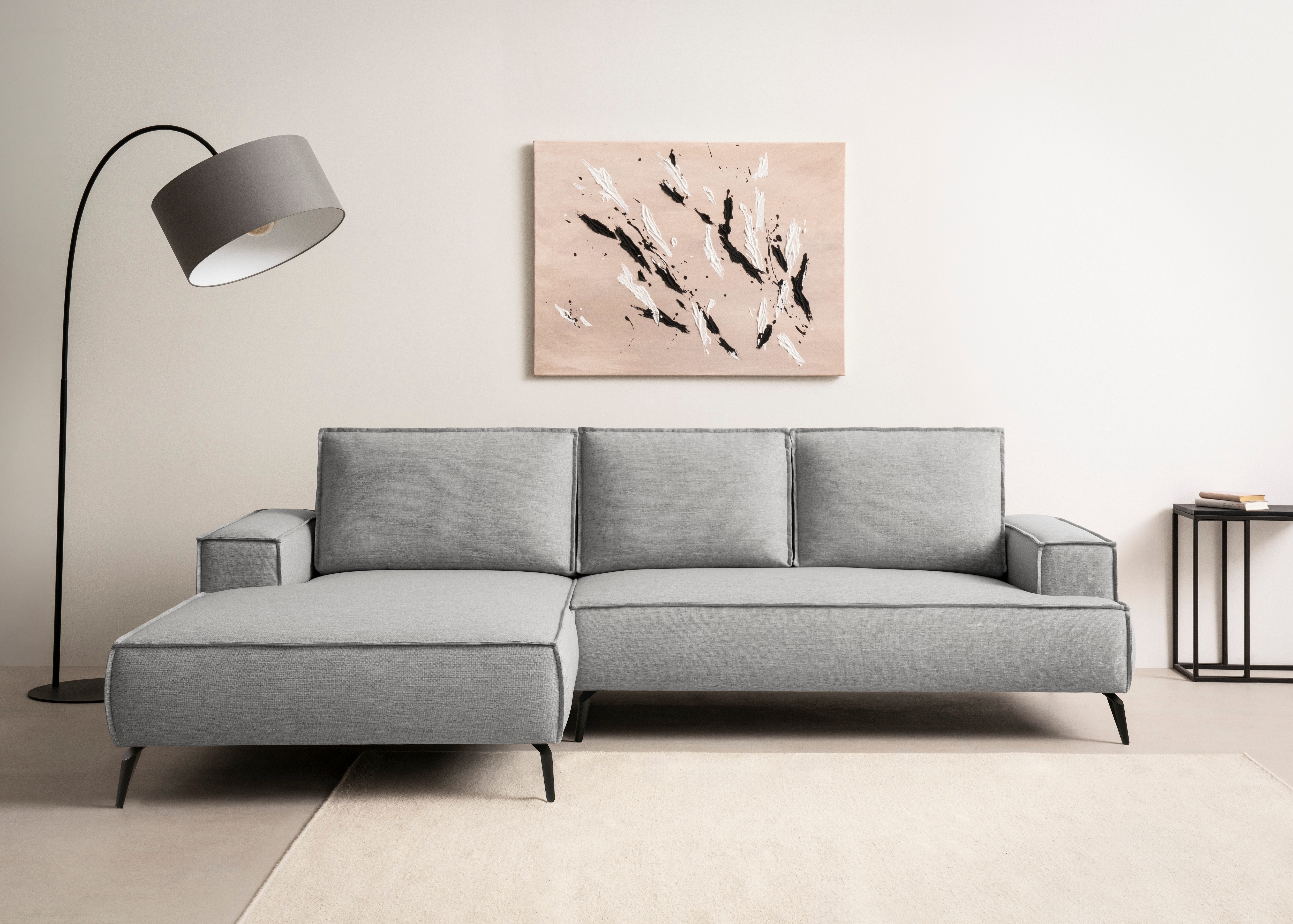 OTTO home Ecksofa "TVINNU Leinenoptik, L-Form, Breite 275 cm" wahlweise Recamiere rechts/links, schwarze Füße, bequemer Sitzkomfort