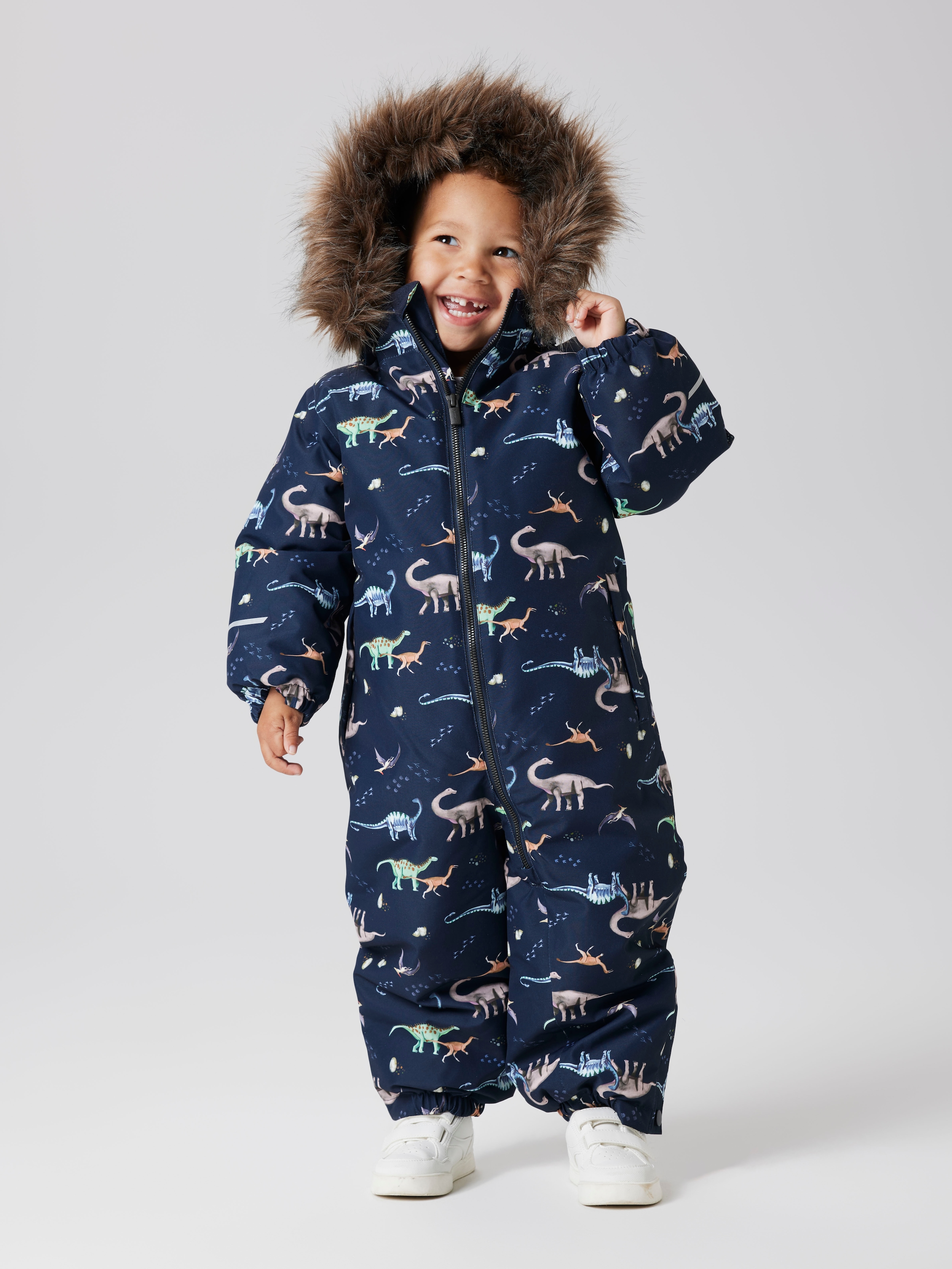 NAME IT Jungen Overall "NMMSNOW10 SUIT AOP FO NOOS"schwarz sapphire aop:dino earth, Gr. 80, bedruckt, Fleece, Obermaterial: 100% Polyester, Overalls