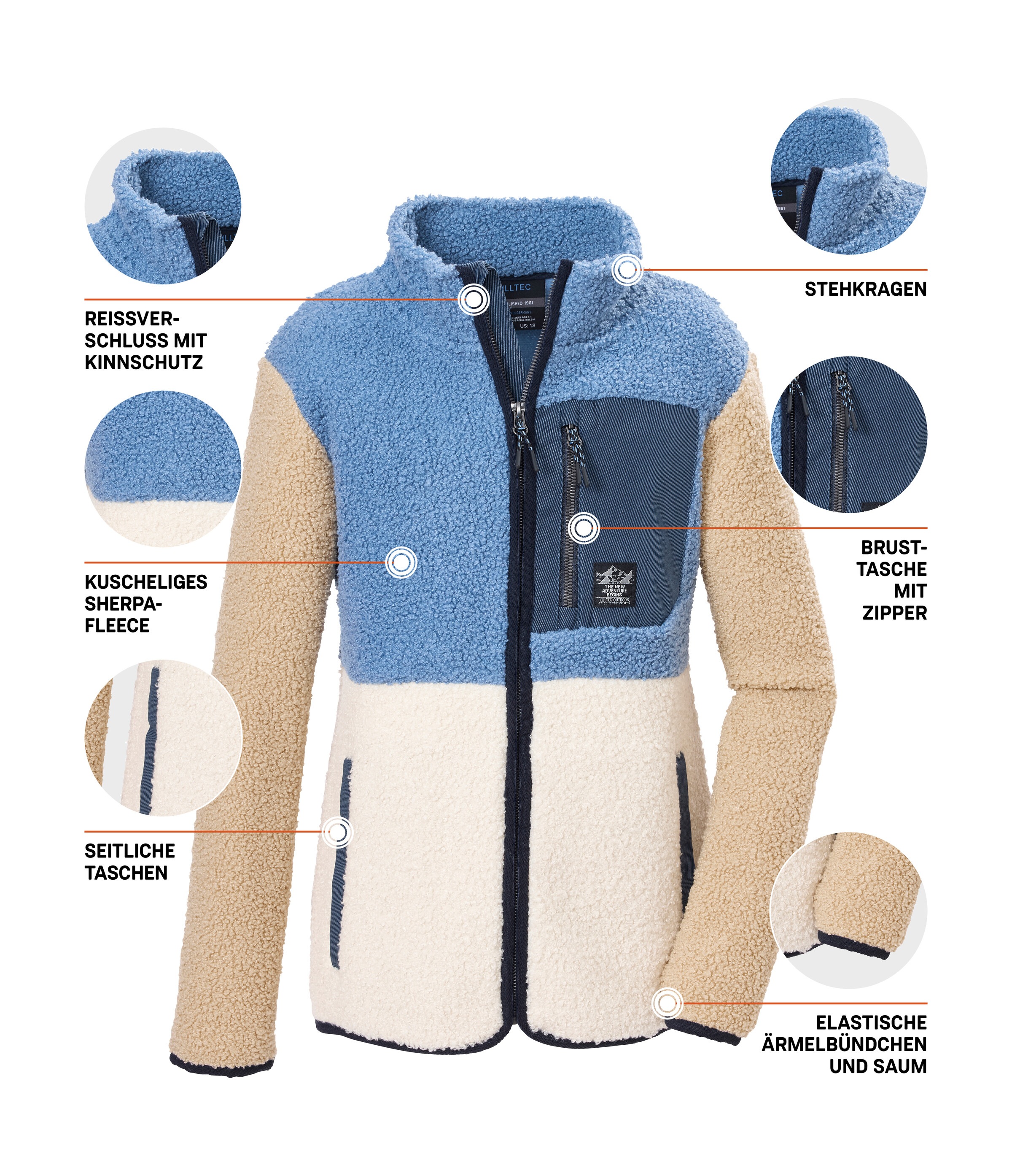Killtec Fleecejacke »KOW 141 GRLS FLC JCKT« Weiche Sherpa Fleecejacke mit Kinnschutz und Stauraum