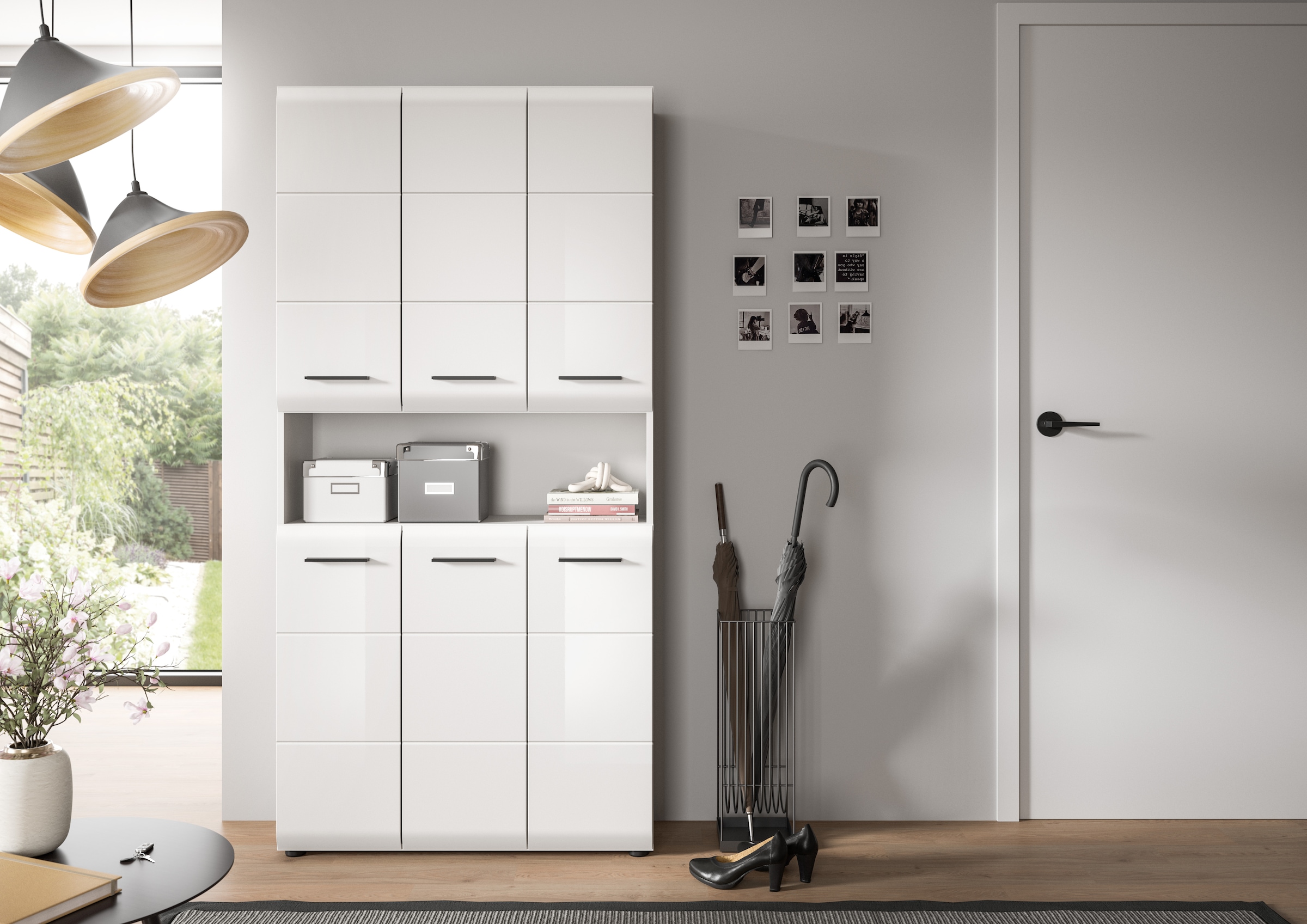 INOSIGN Stauraumschrank, (1 St.), Florenz, Mehrzweckschrank, Weiß Hochglanz Tiefzieh, 13 Fächer