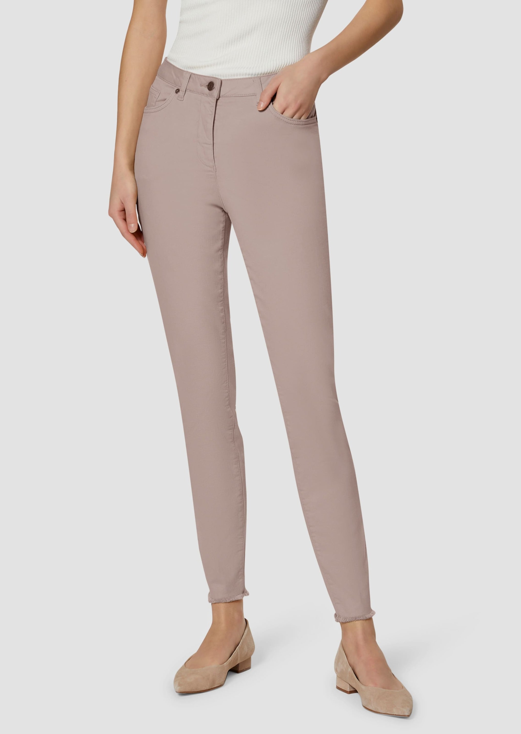 MADELEINE Regular-fit-Jeans »Jeans Mid Waist Skinny-Hose mit Fransen«