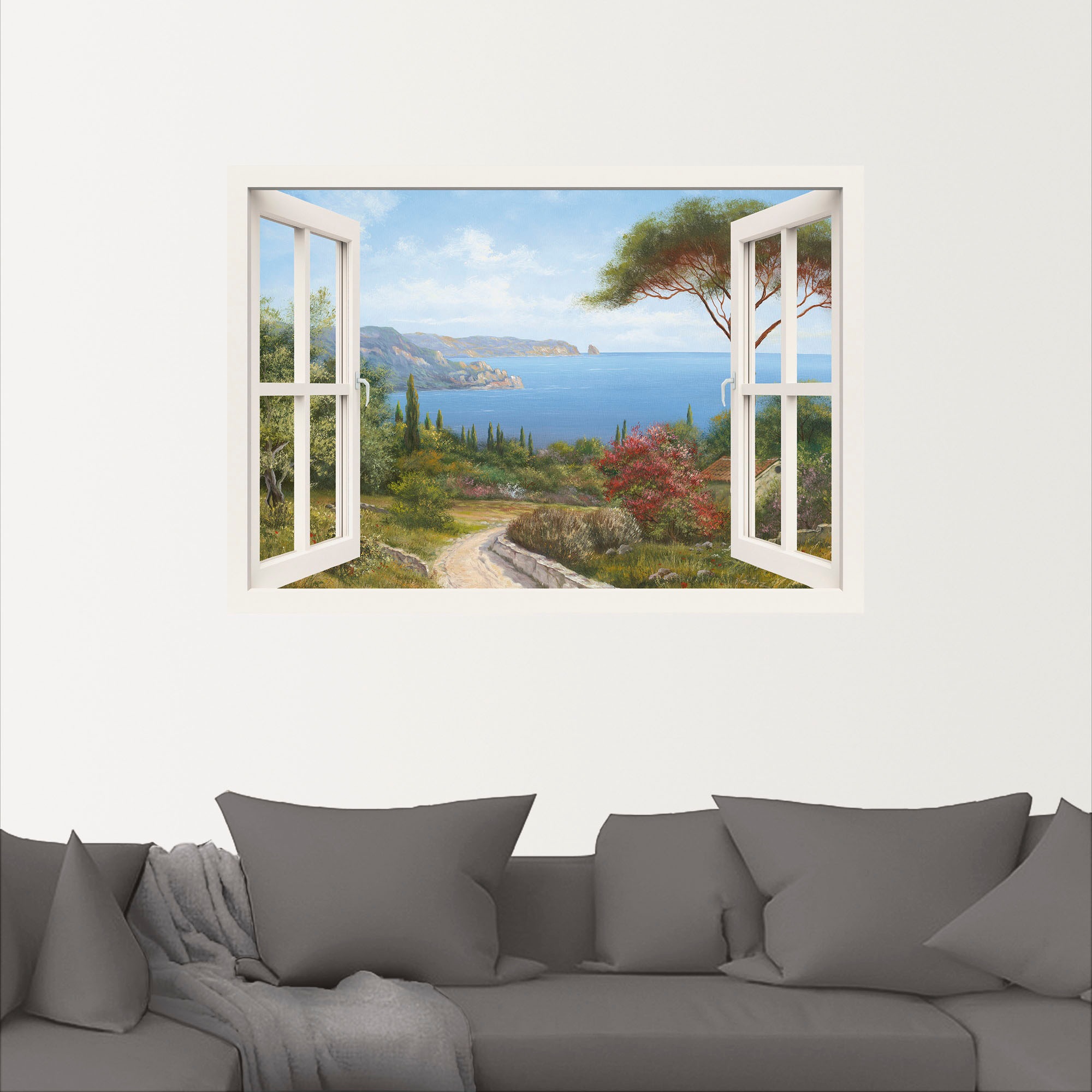 Artland Wandbild »Fensterblick - Haus am Meer I«, Fensterblick, (1 St.), als Leinwandbild, Poster, Wandaufkleber in verschied. Größen