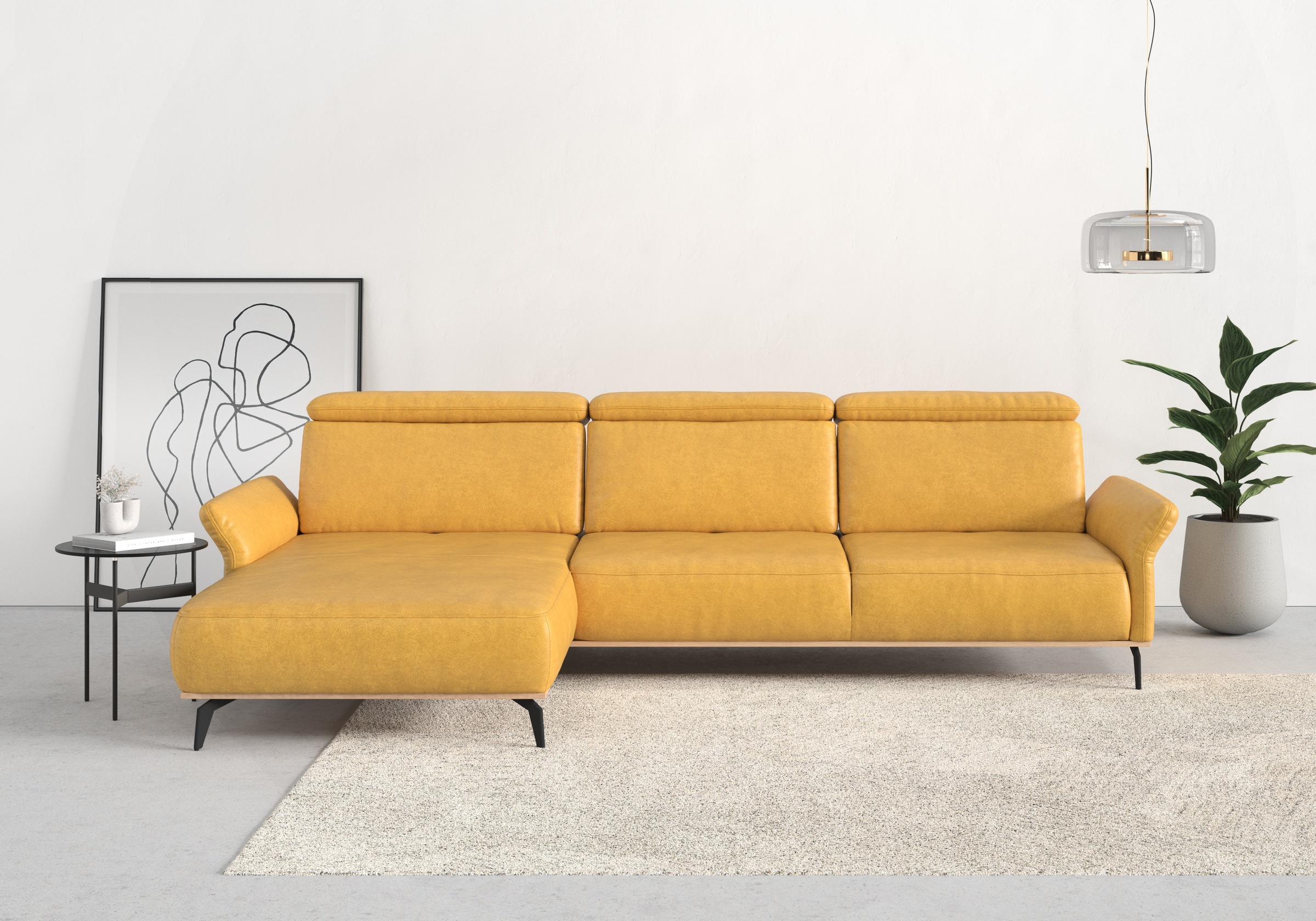 Ecksofa HOME AFFAIRE "Fjord L-Form", gelb (dijon), B:324cm H:93cm T:184cm, 100% Polyester, Sofas, Ecksofa, massiv, wahlweise mit Armlehnfunktion, Kopf- Sitztiefenverstellung 2