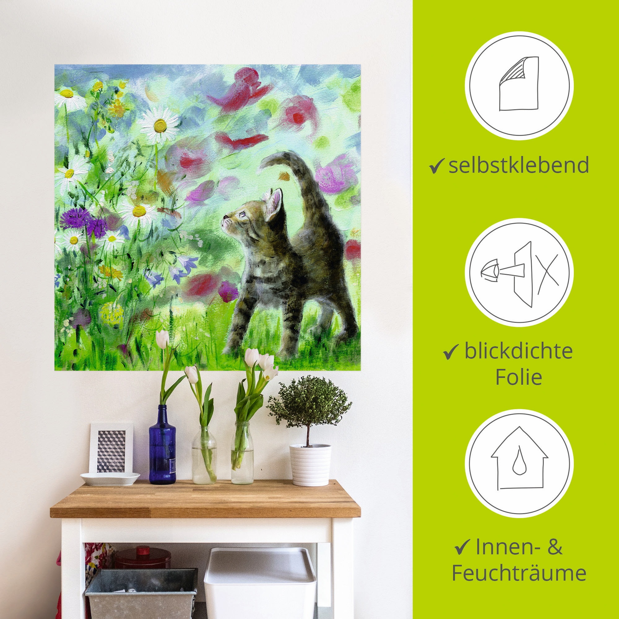 Artland Wandbild »Sommerwiese mit Kätzchen«, Haustiere, (1 St.), als Leinwandbild, Poster, Wandaufkleber in verschied. Größen