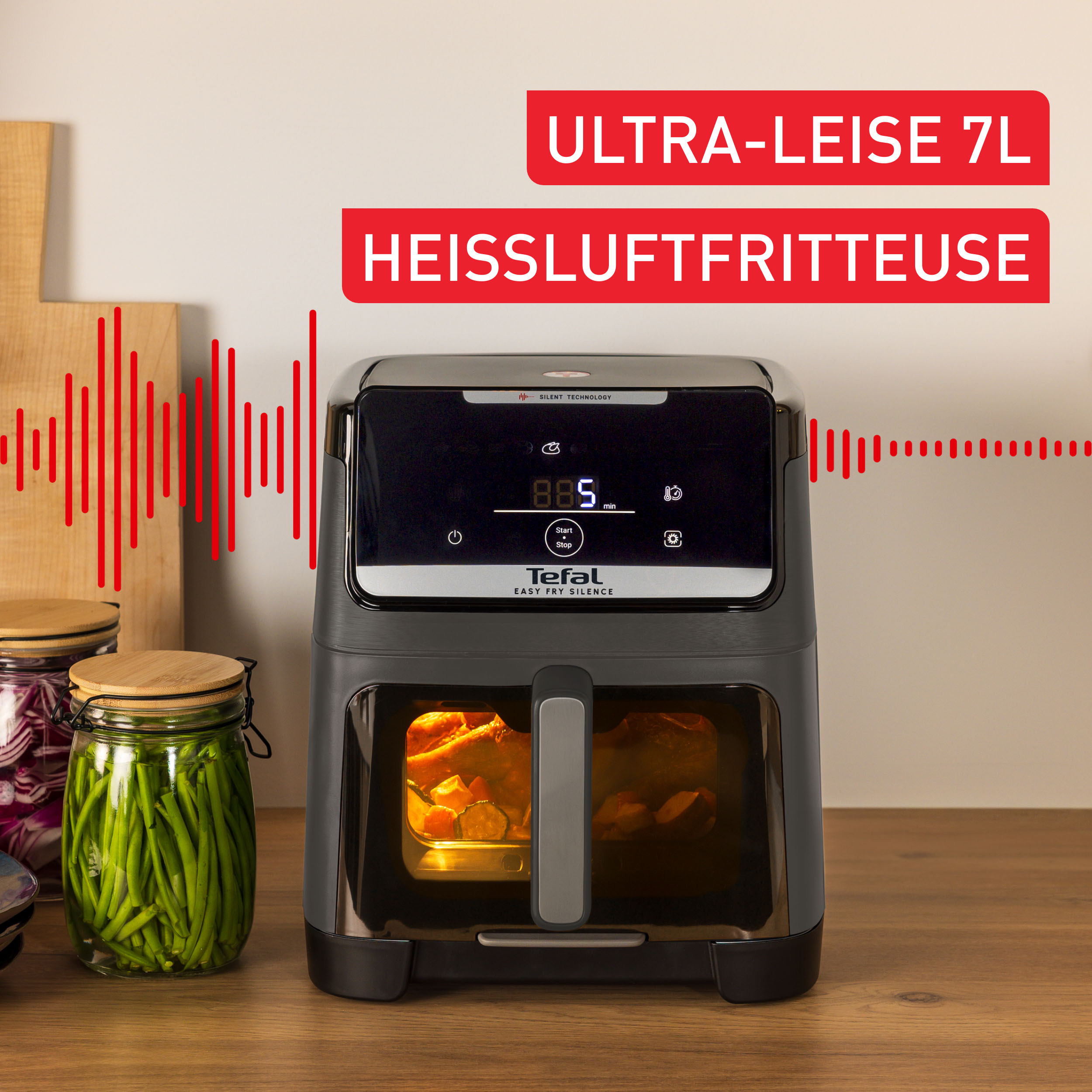 Thumbnail - Tefal Heißluftfritteuse "Easy Fry Silence XXL" 1800 W 10 Programme, Sichtfenster, Rezepte in der My Tefal App, EY846H