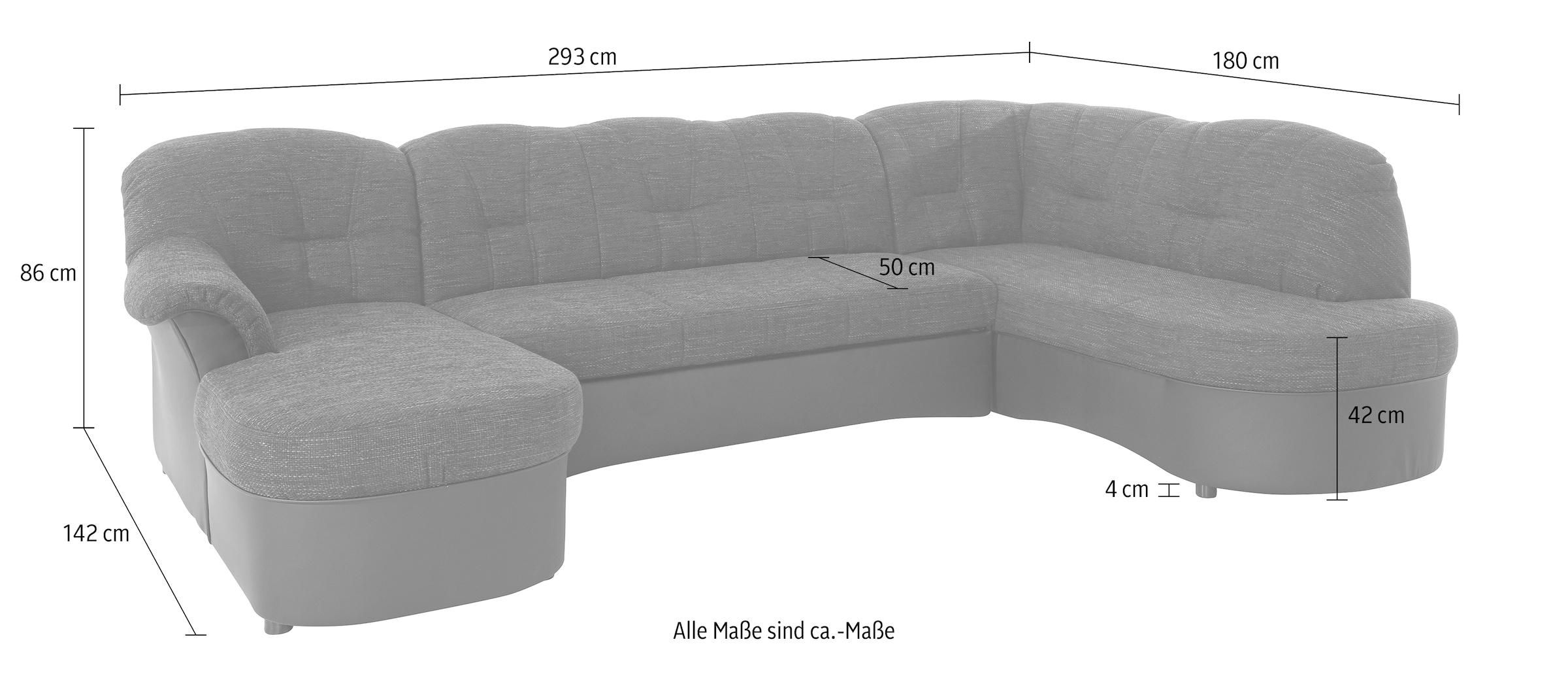 DOMO collection Wohnlandschaft »Flores auch in Leder-Bezug, B/T/H: 293/180/86 cm, U-Form«, wahlweise mit Bettfunktion, wahlweise mit Federkern, Schlafsofa