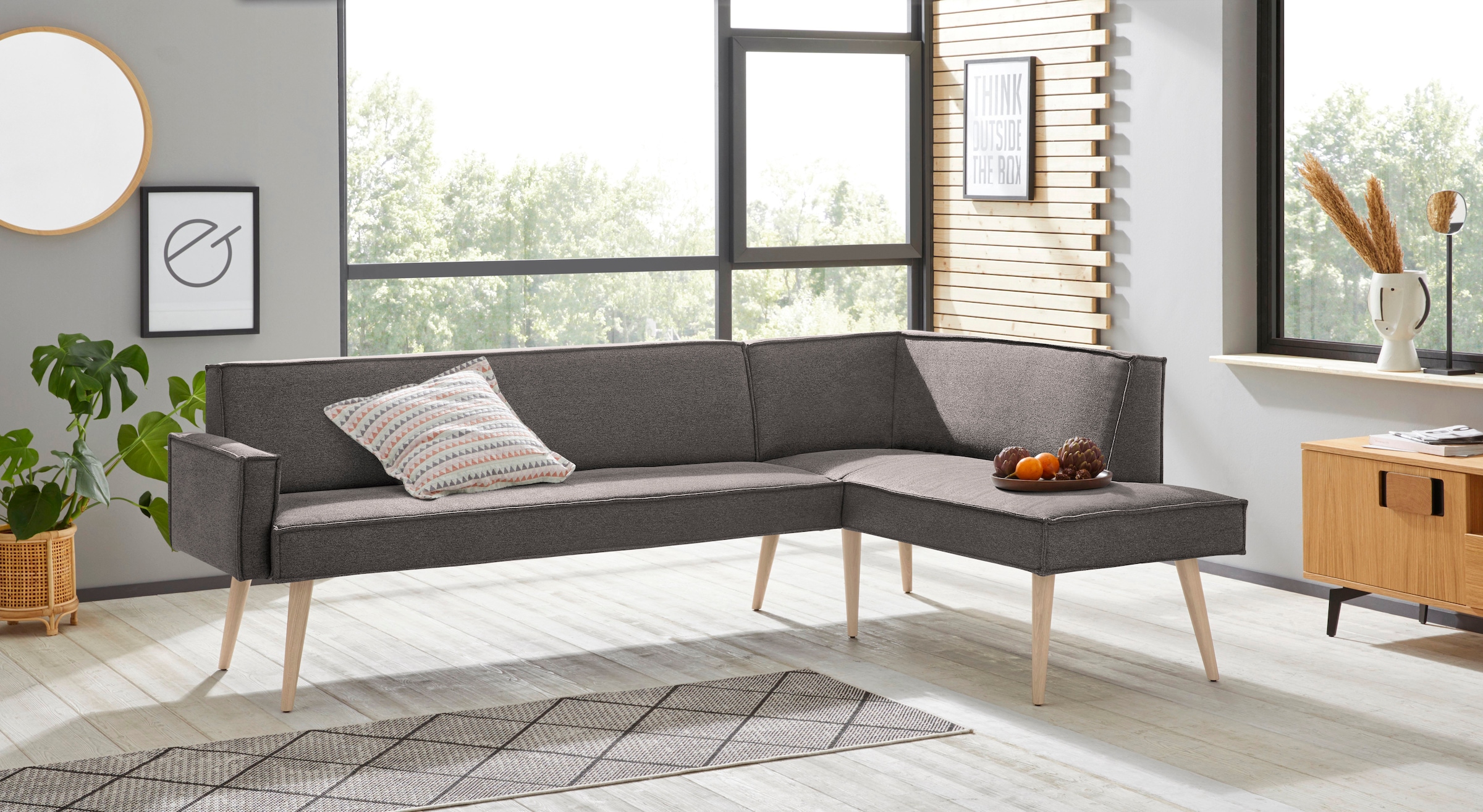 exxpo - sofa fashion Eckbank "Lungo, moderne Kedernaht, bequem und elegant, hoher Holzfuß", hochwertige Detailverarbeitu