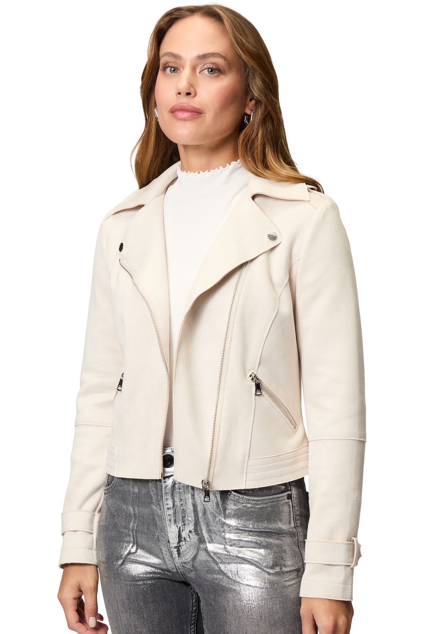 Zero Bikerjacke "zero Damen Bikerjacke in Veloursleder-Optik" günstig online kaufen